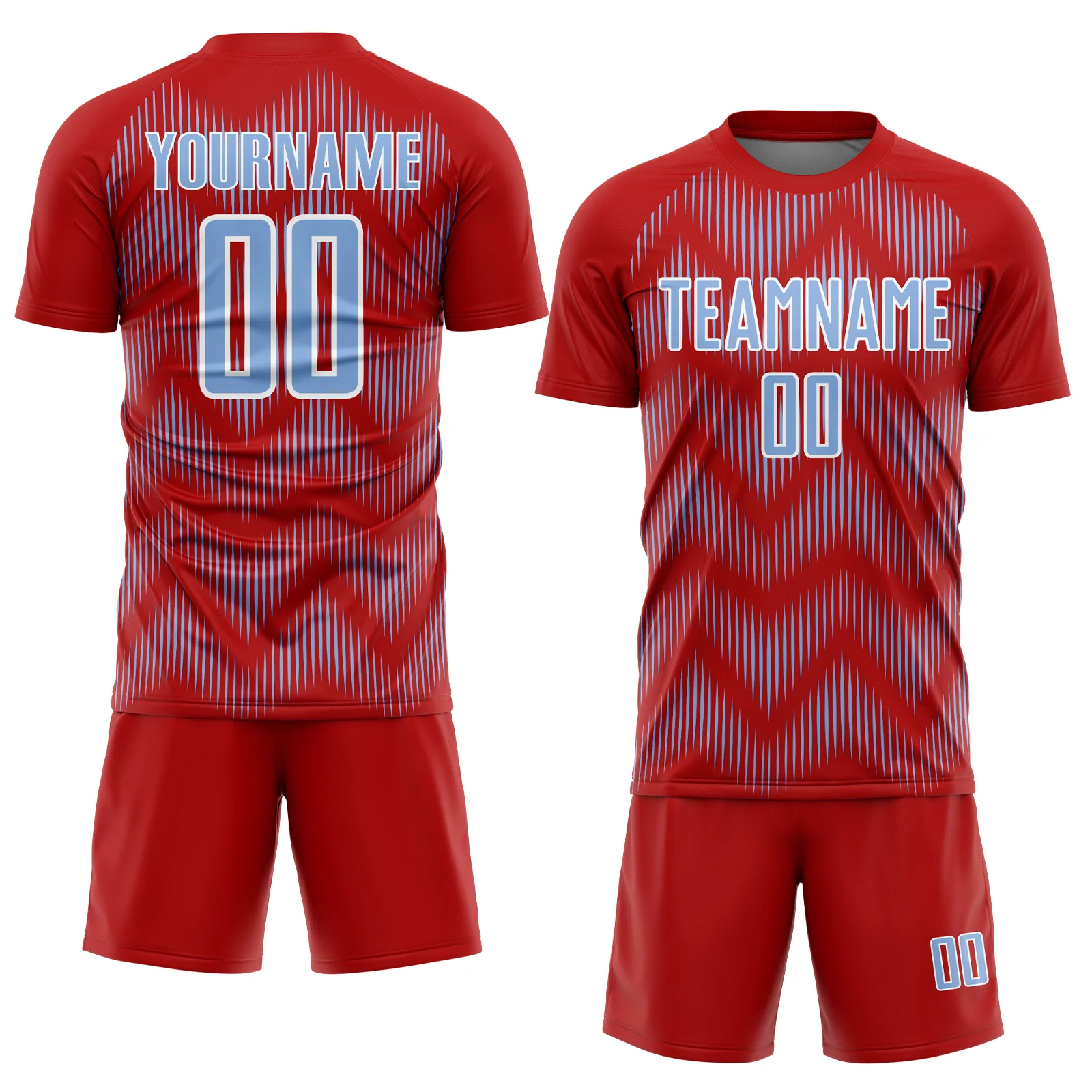 Custom Red Light Blue-White Line Sublimation Soccer Uniform Jersey - Image 2