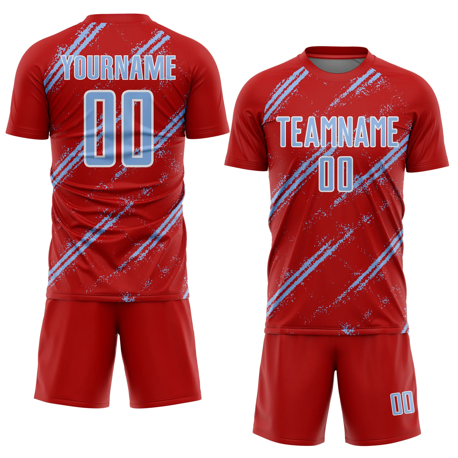 Custom Red Light Blue-White Abstract Fragment Art Splash Sublimation Soccer Uniform Jersey - Image 2
