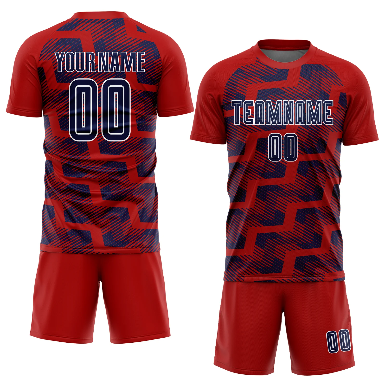 Custom Red Navy-White Line Sublimation Soccer Uniform Jersey - Image 2