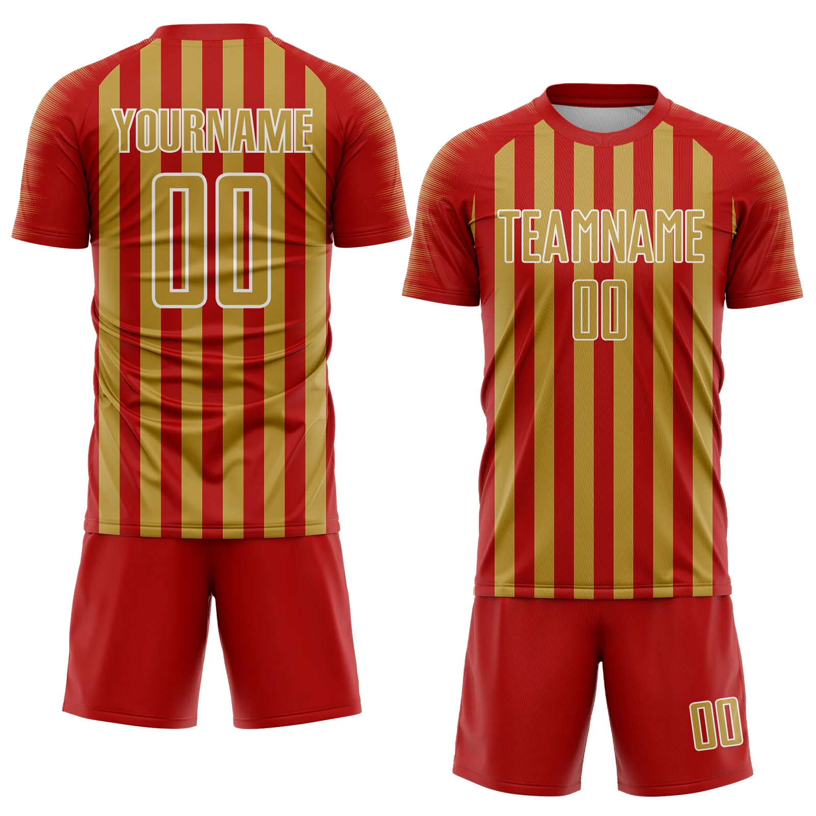Custom Red Old Gold-White Stripe Sports Sublimation Soccer Uniform Jersey - Image 2