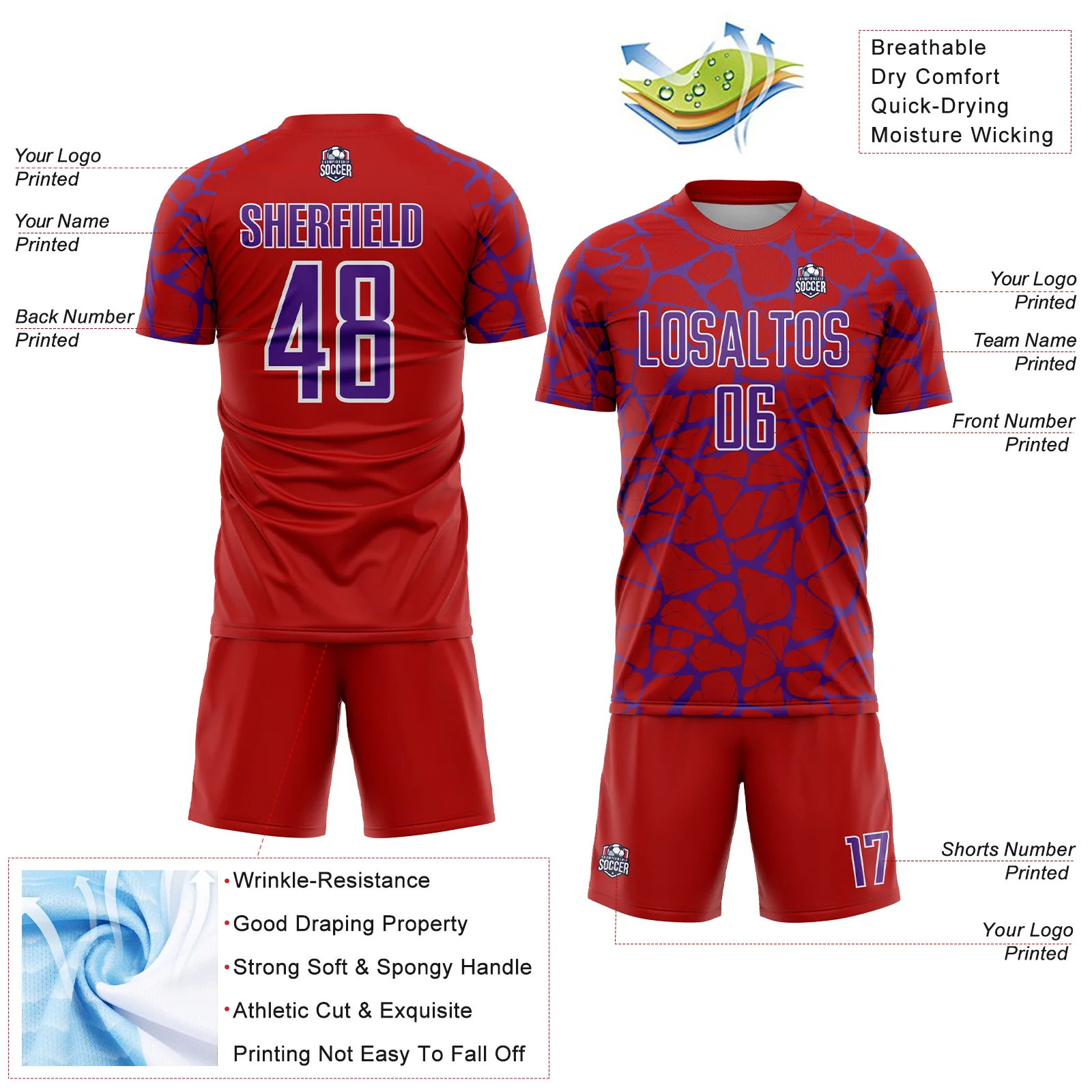 Custom Red Purple-White Abstract Network Splash Sublimation Soccer Uniform Jersey - Image 4