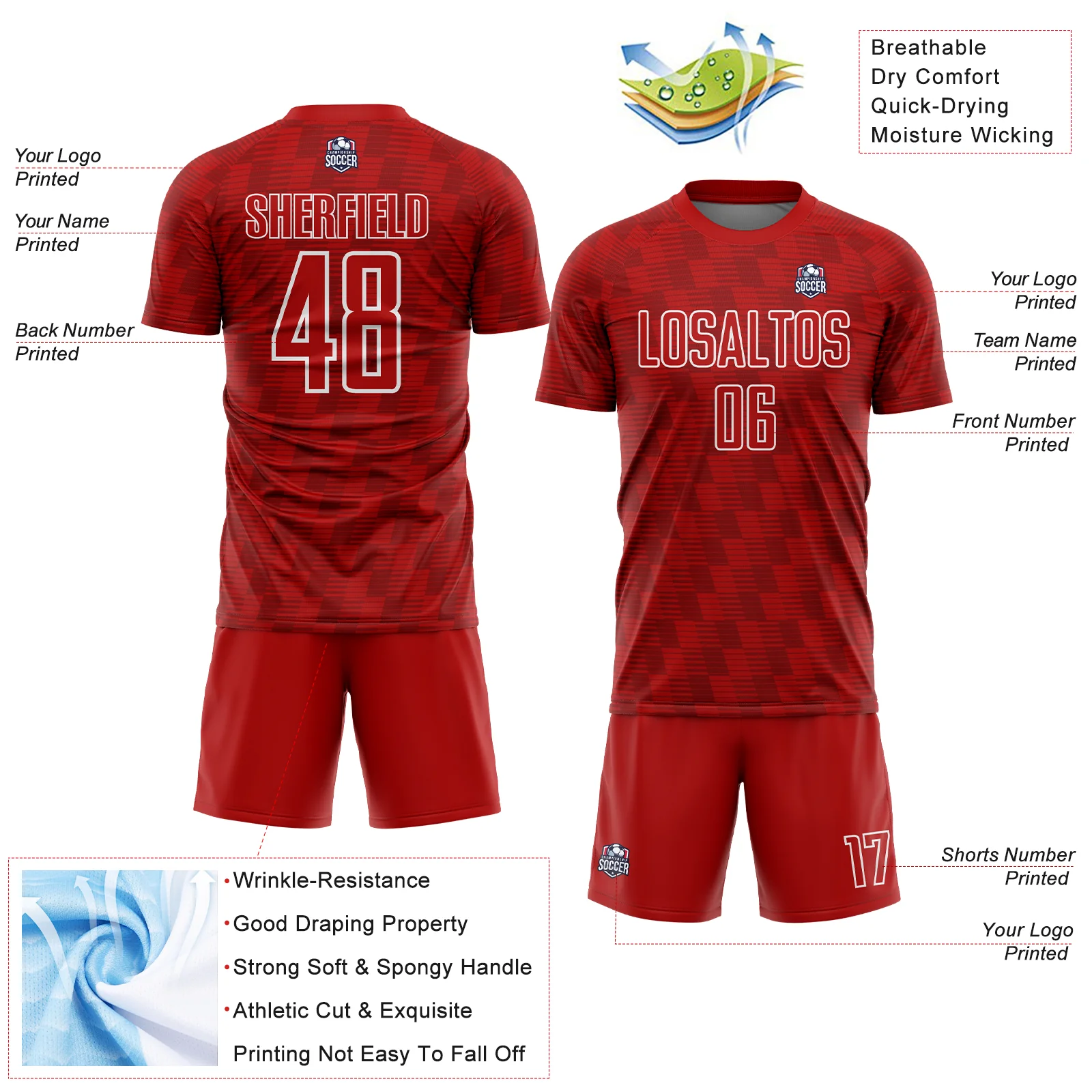 Custom Red White Line Sublimation Soccer Uniform Jersey - Image 4