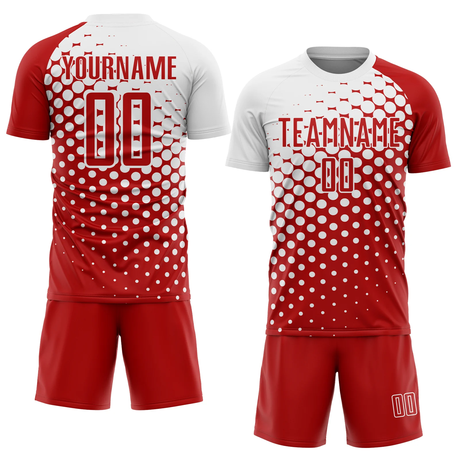 Custom Red White Modern Polka Dot Sublimation Soccer Uniform Jersey - Image 2
