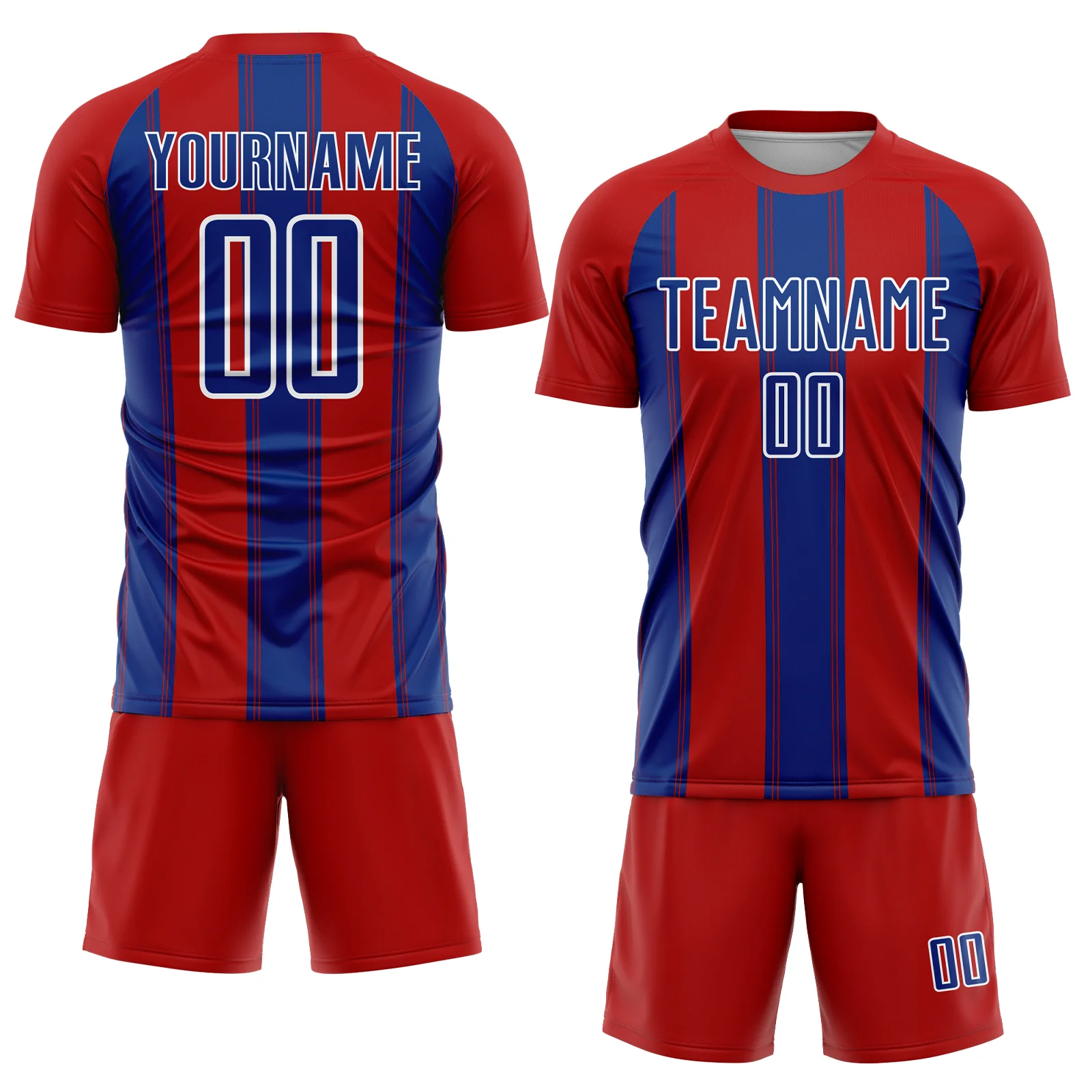Custom Red Royal-White Line Sublimation Soccer Uniform Jersey - Image 2
