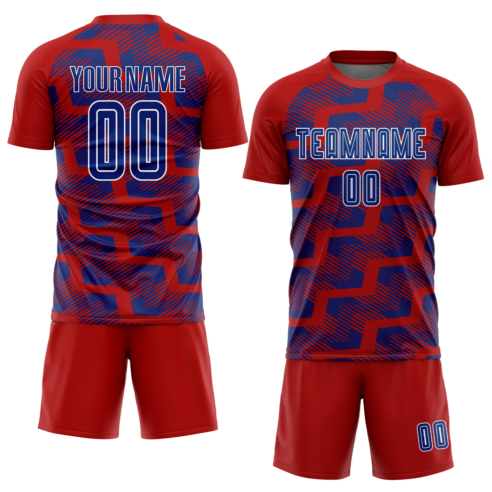 Custom Red Royal-White Line Sublimation Soccer Uniform Jersey - Image 2