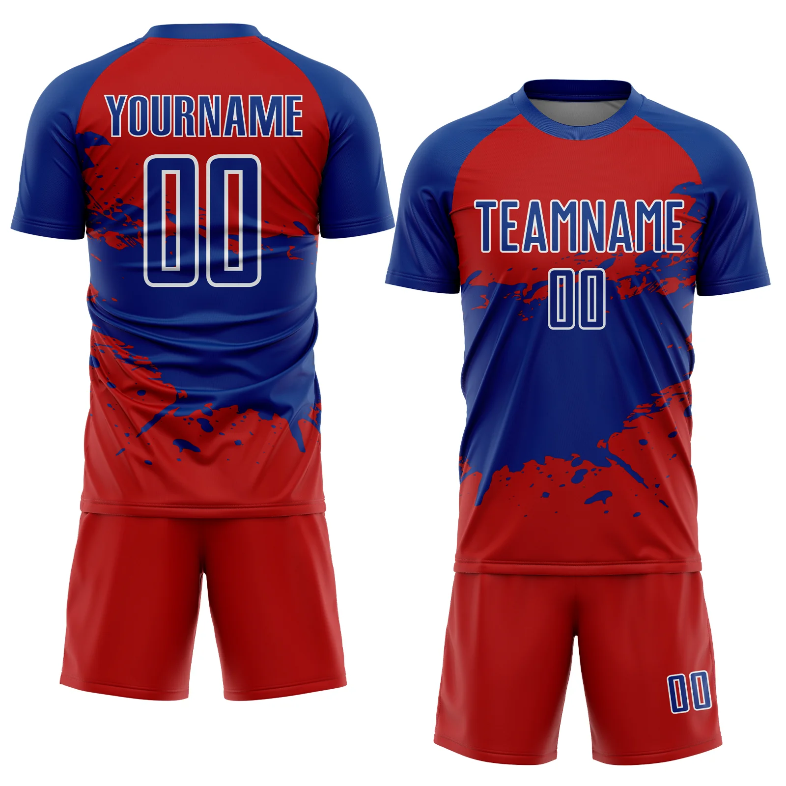 Custom Red Royal-White Splash Sublimation Soccer Uniform Jersey - Image 2