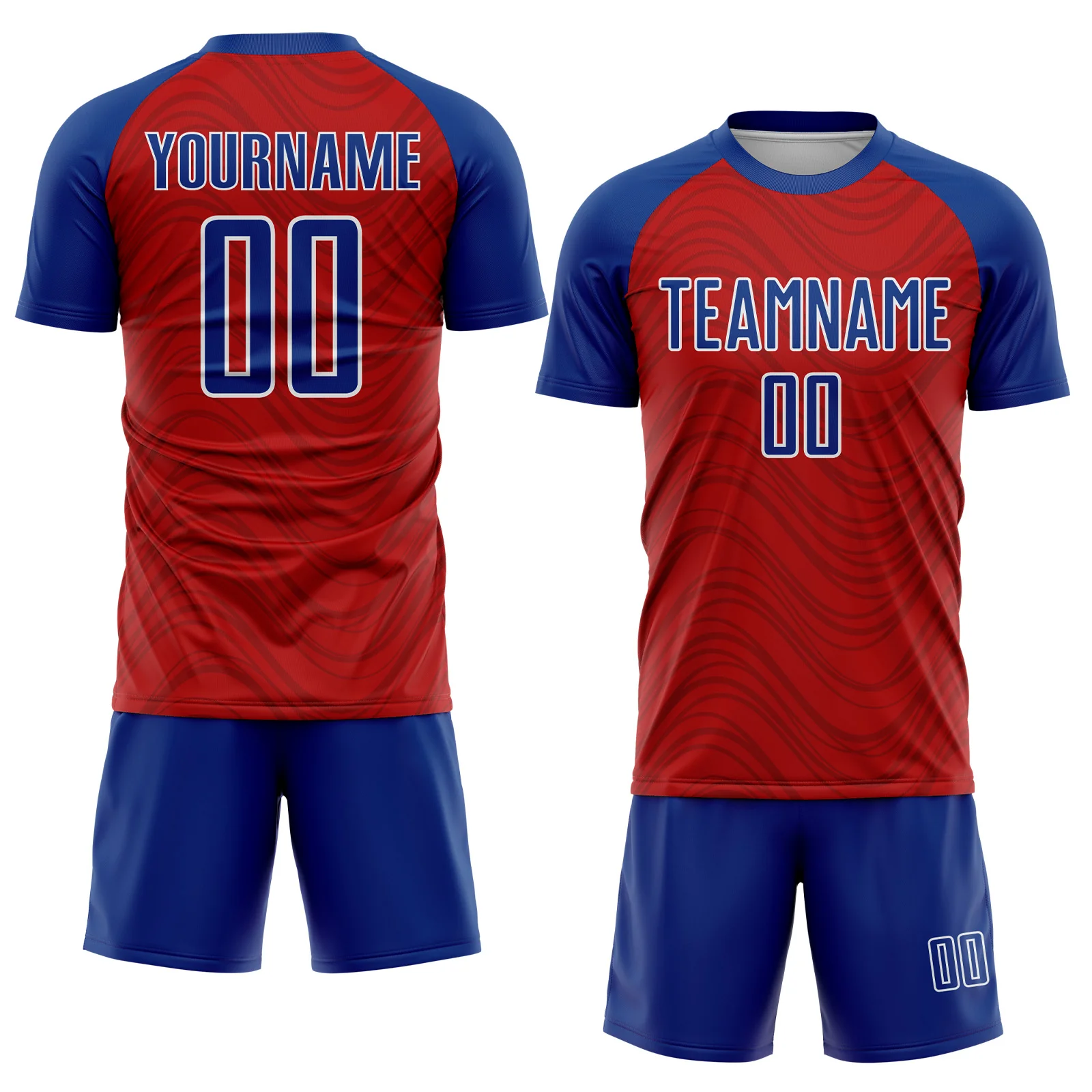 Custom Red Royal-White Wavy Lines Sports Sublimation Soccer Uniform Jersey - Image 2