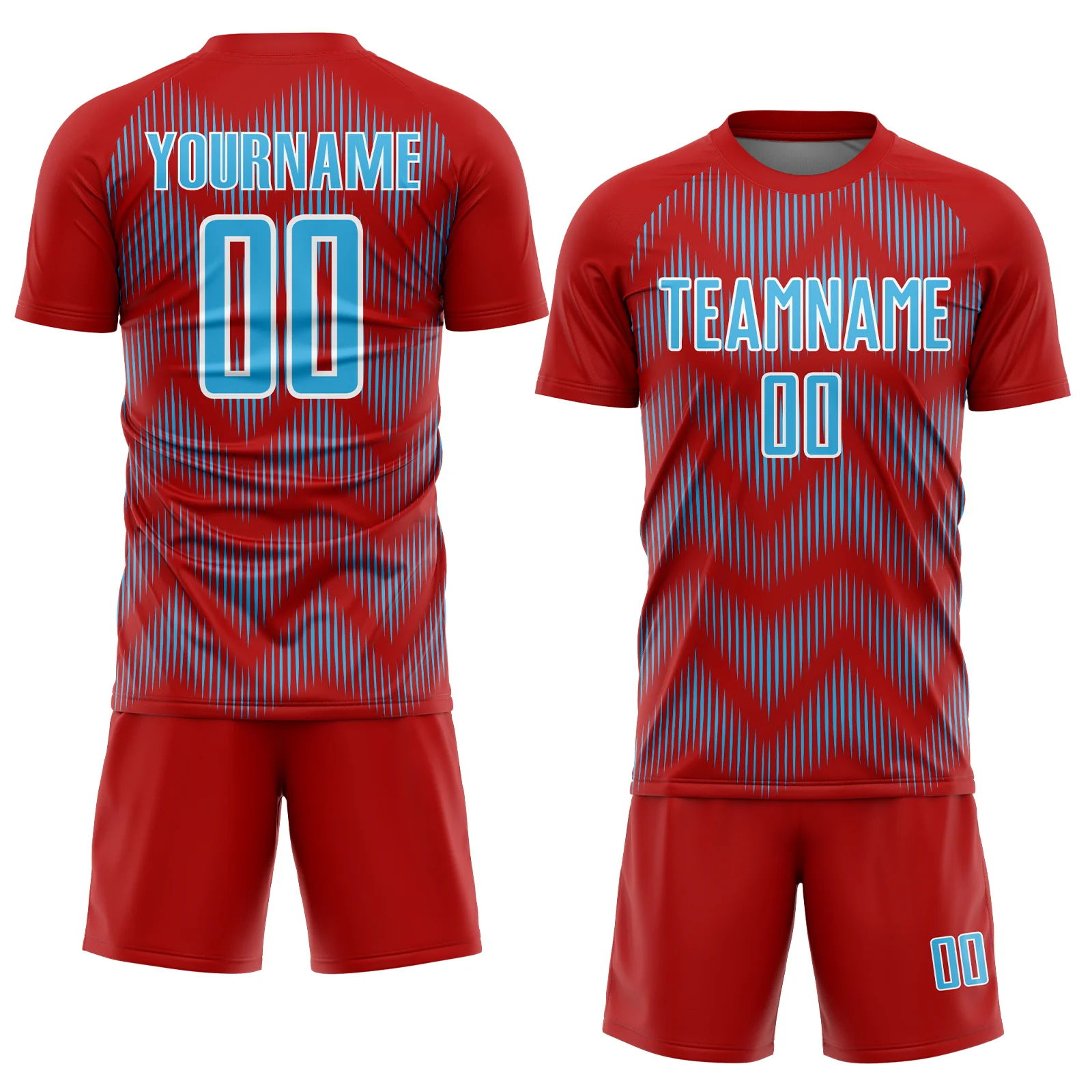 Custom Red Sky Blue-White Line Sublimation Soccer Uniform Jersey - Image 2