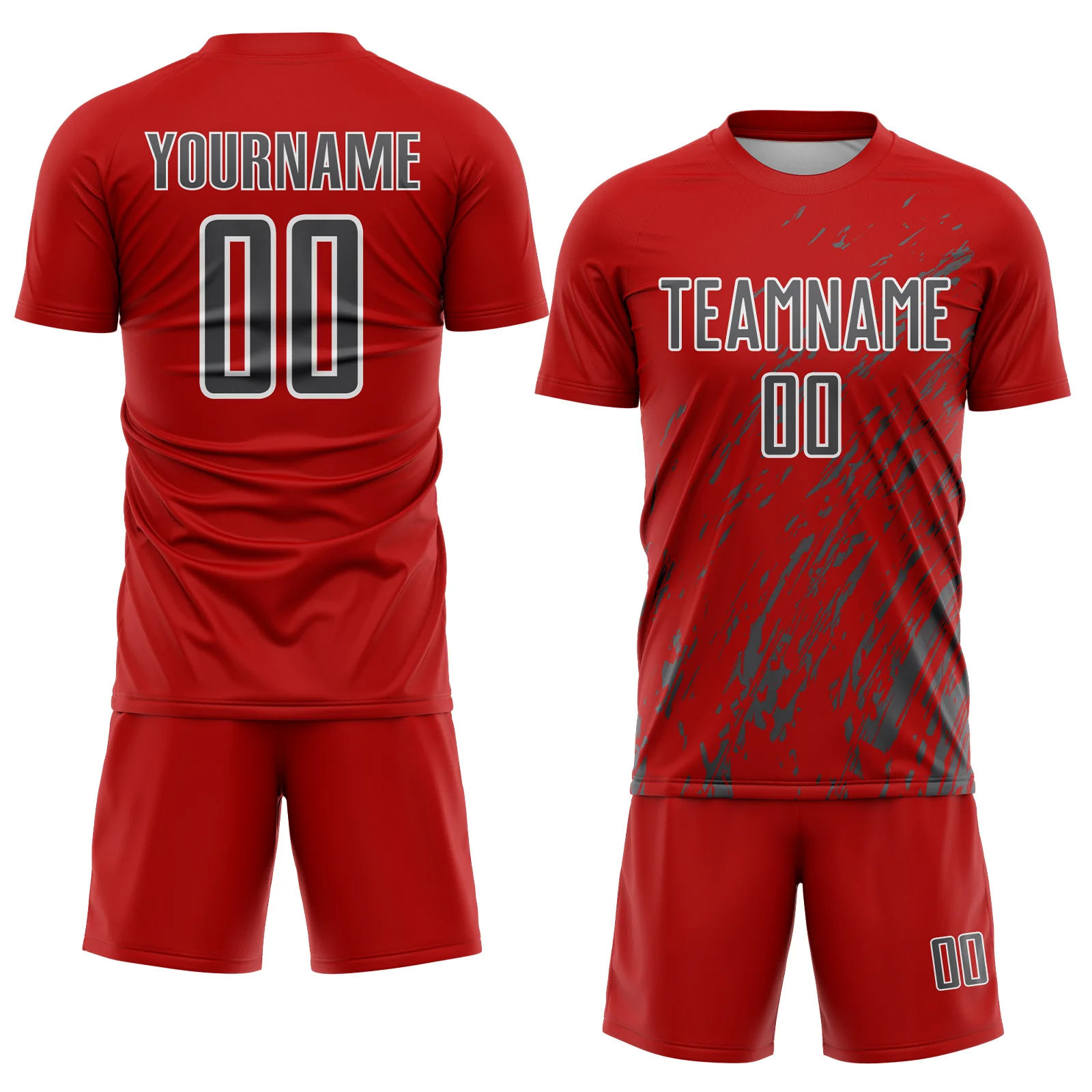 Custom Red Steel Gray-White Splash Sublimation Soccer Uniform Jersey - Image 2