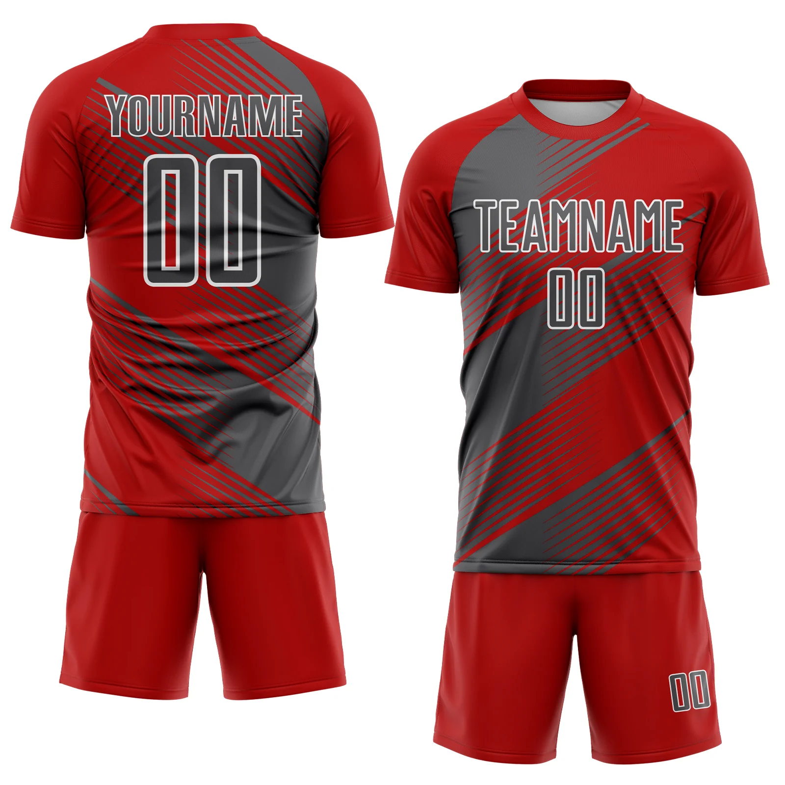 Custom Red Steel Gray-White Line Sublimation Soccer Uniform Jersey - Image 2