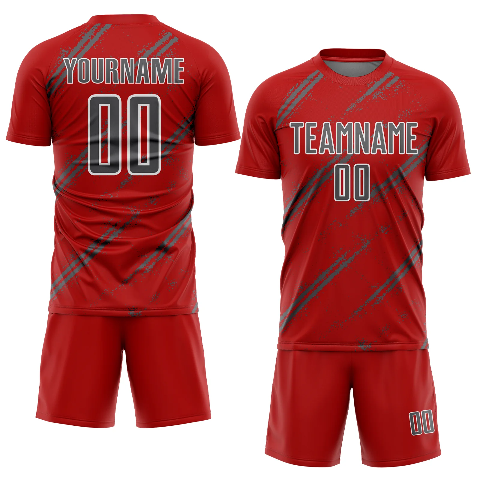 Custom Red Steel Gray-White Abstract Fragment Art Splash Sublimation Soccer Uniform Jersey - Image 2