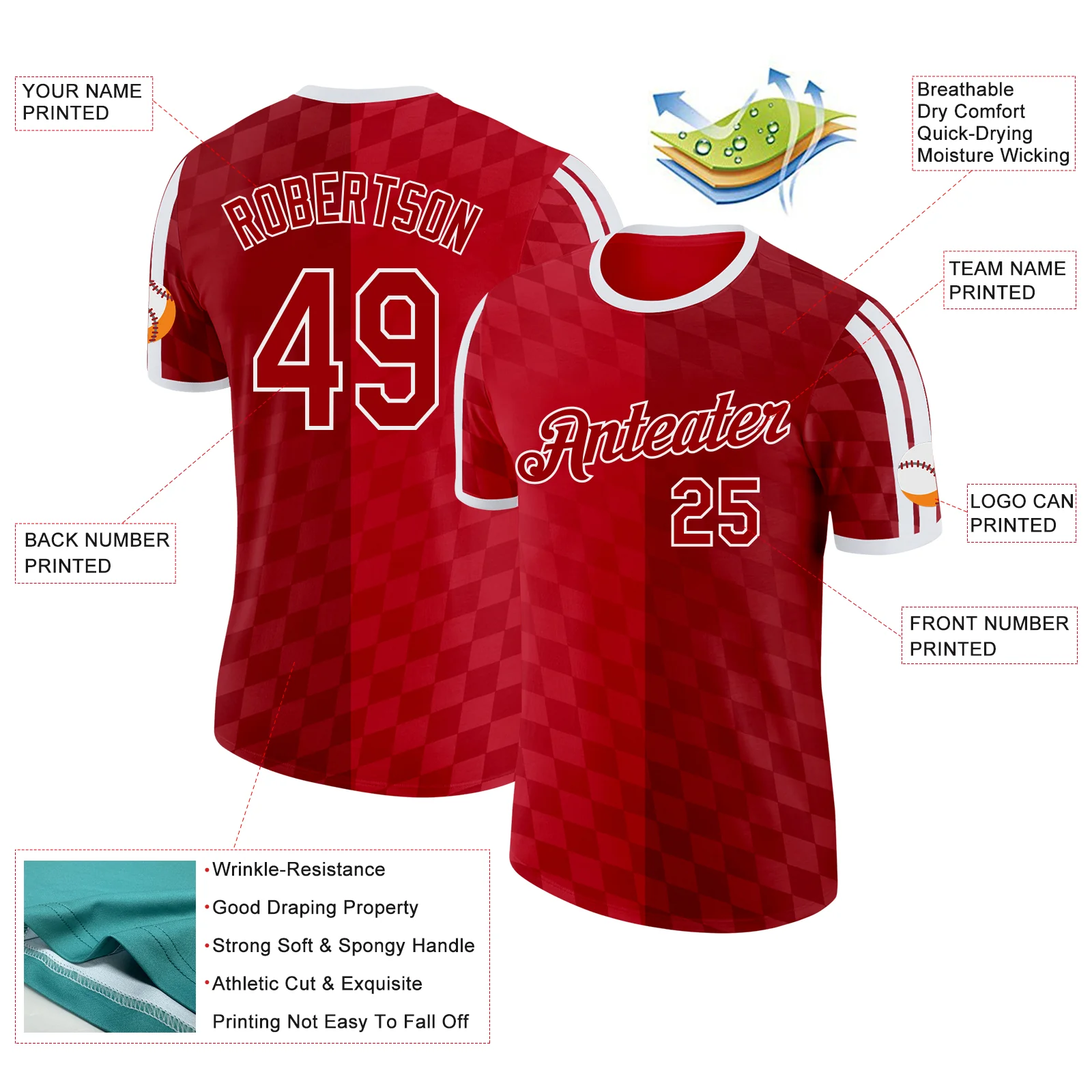 Custom Red White Denmark Soccer Jersey Performance T-Shirt - Image 2