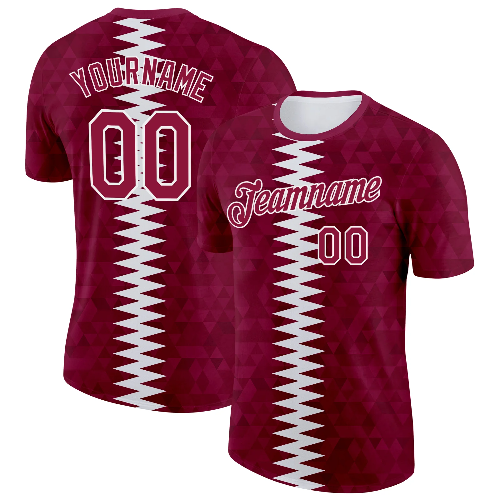 Custom Red White Qatar Geometric Shape Soccer Jersey Performance T-Shirt