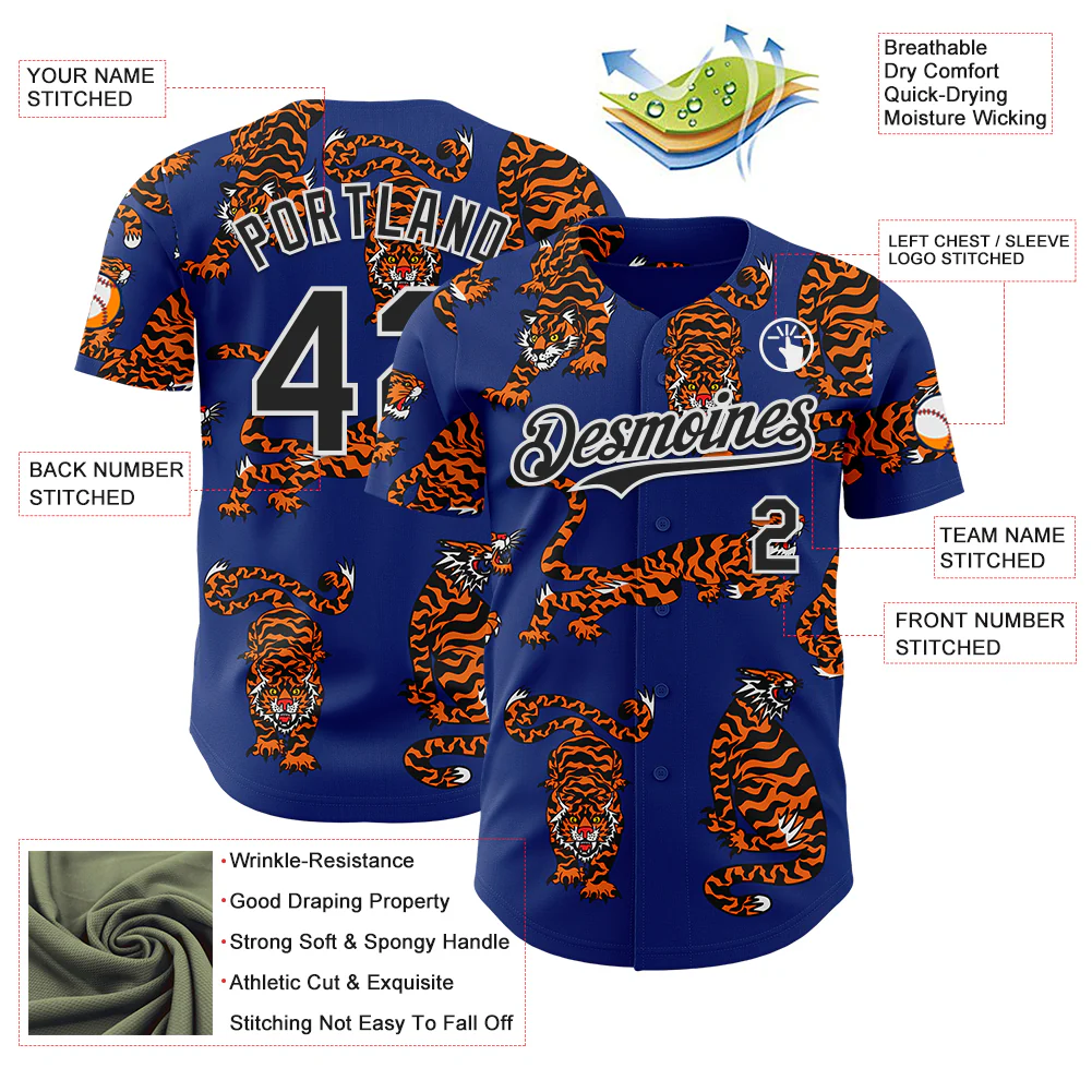 Custom Royal Black-White 3D Alexandra Ramirez Tigers Street Art Authentic Baseball Jersey - Image 3