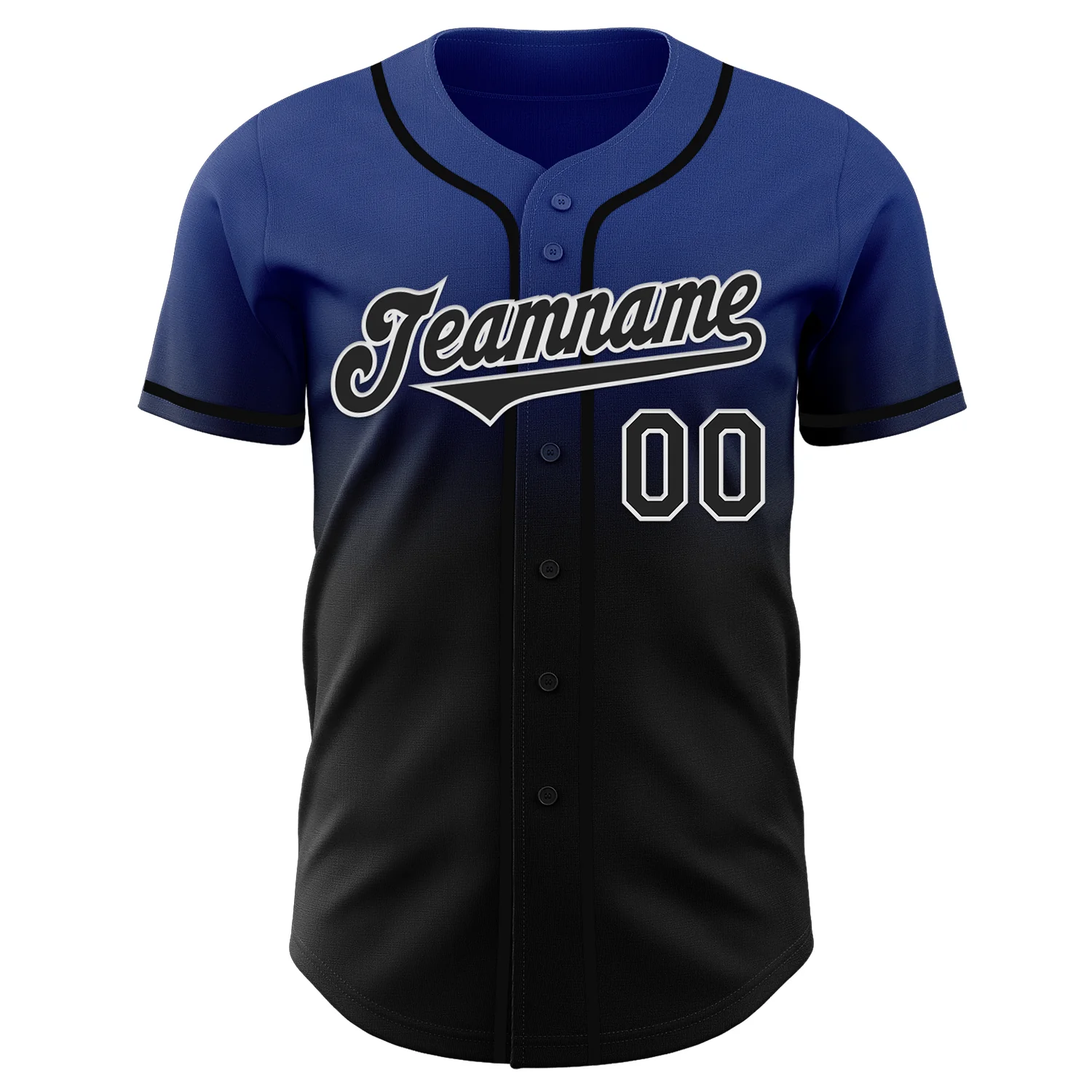 Custom Royal Black-White Authentic Fade Fashion Baseball Jersey - Image 2