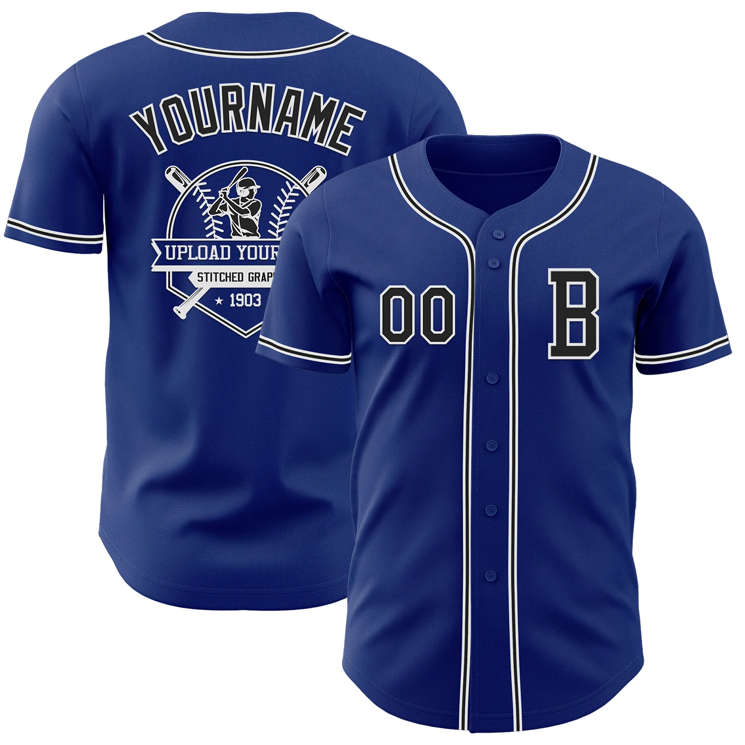 Custom Royal Black-White Authentic Baseball Jersey - Image 5