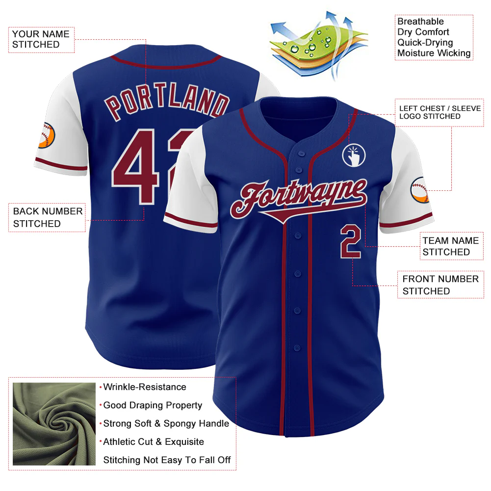 Custom Royal Crimson-White Authentic Two Tone Baseball Jersey - Image 3