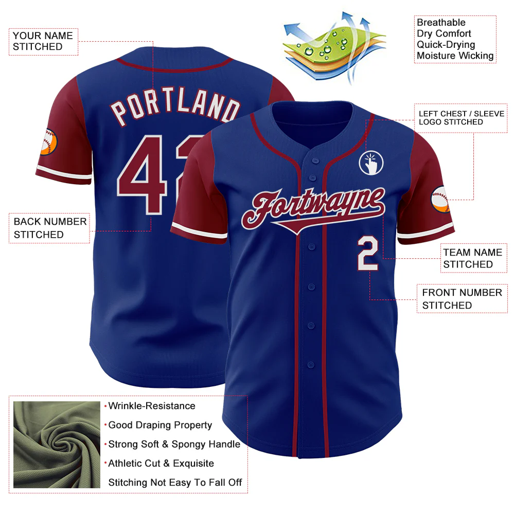 Custom Royal Crimson-White Authentic Two Tone Baseball Jersey - Image 3
