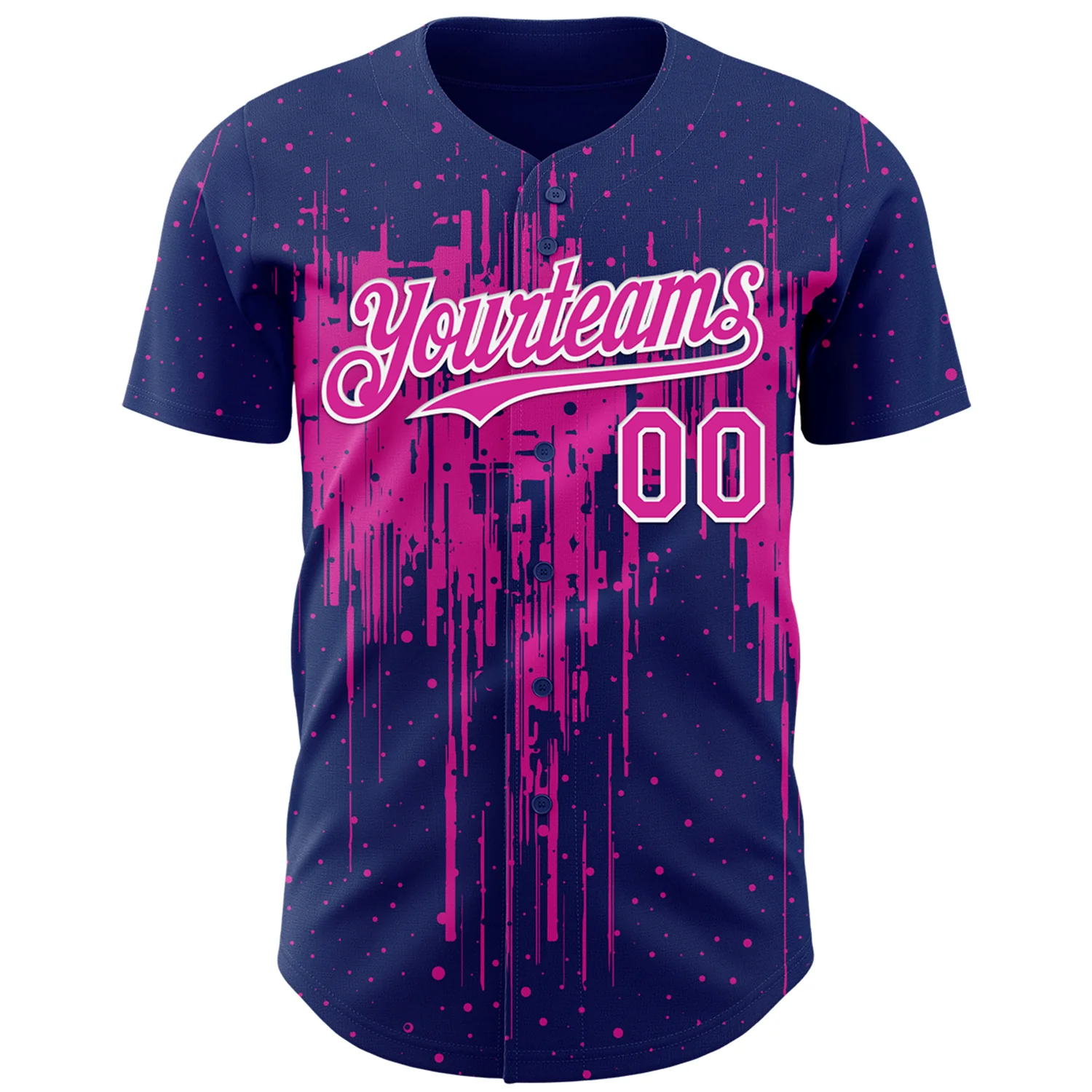 Custom Royal Deep Pink-White Dripping Splatter Paint Authentic Baseball Jersey - Image 2