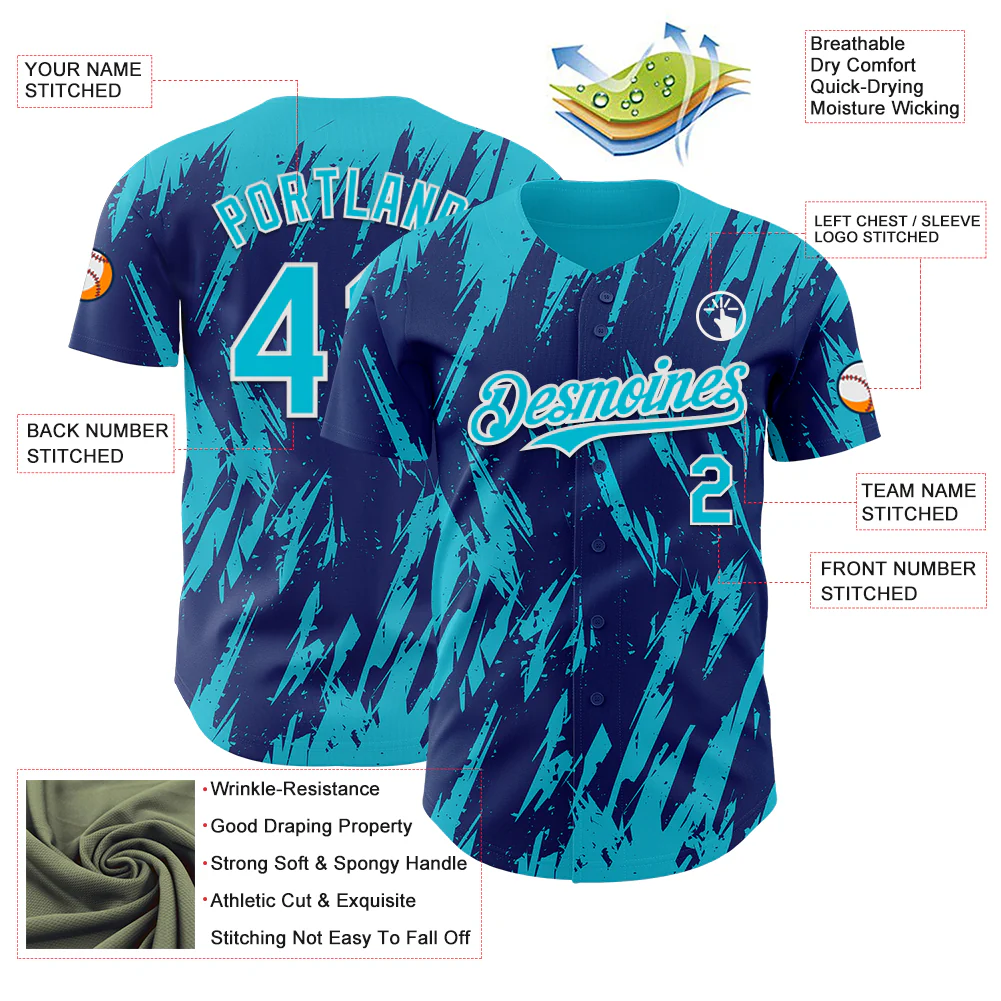 Custom Royal Lakes Blue-White Splatter Torn Sharp Brush Stroke Authentic Baseball Jersey - Image 3