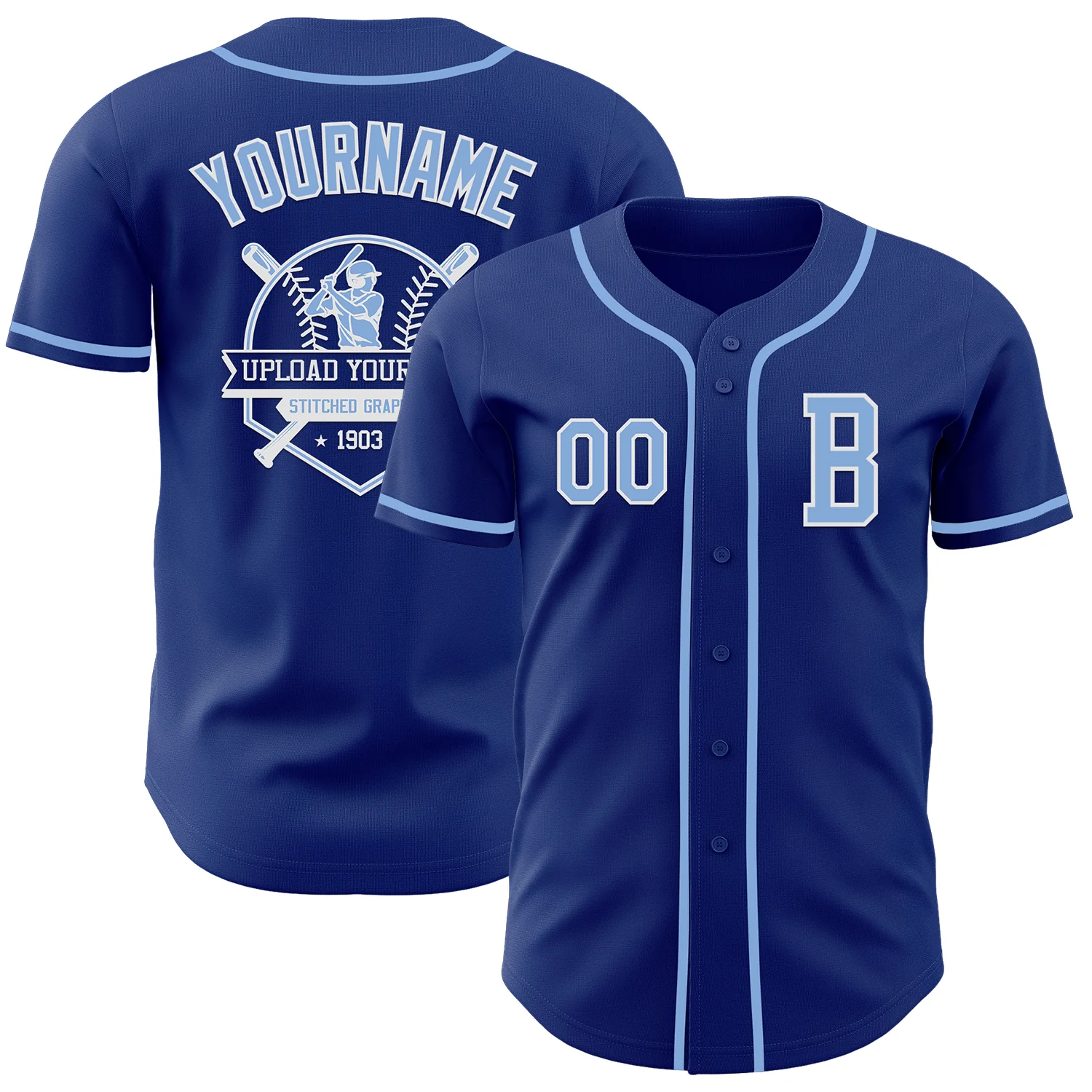 Custom Royal Light Blue-White Authentic Baseball Jersey - Image 5