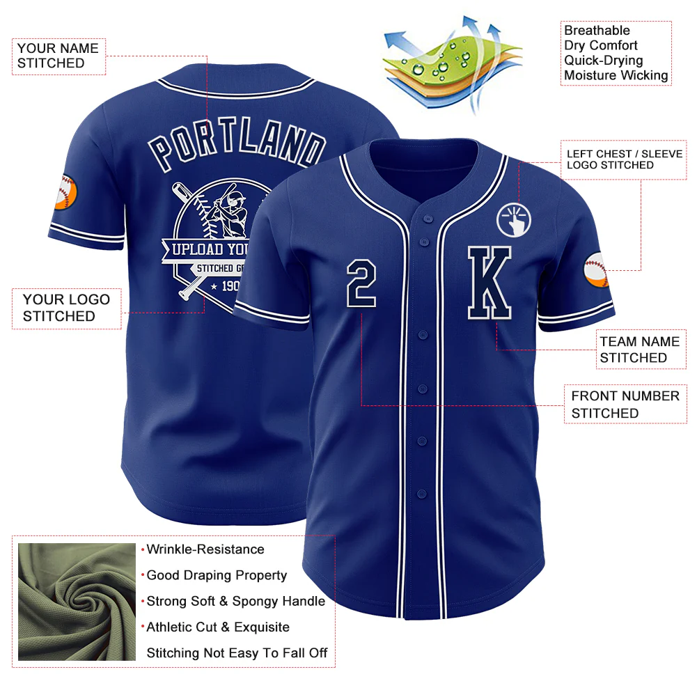 Custom Royal Navy-White Authentic Baseball Jersey - Image 6