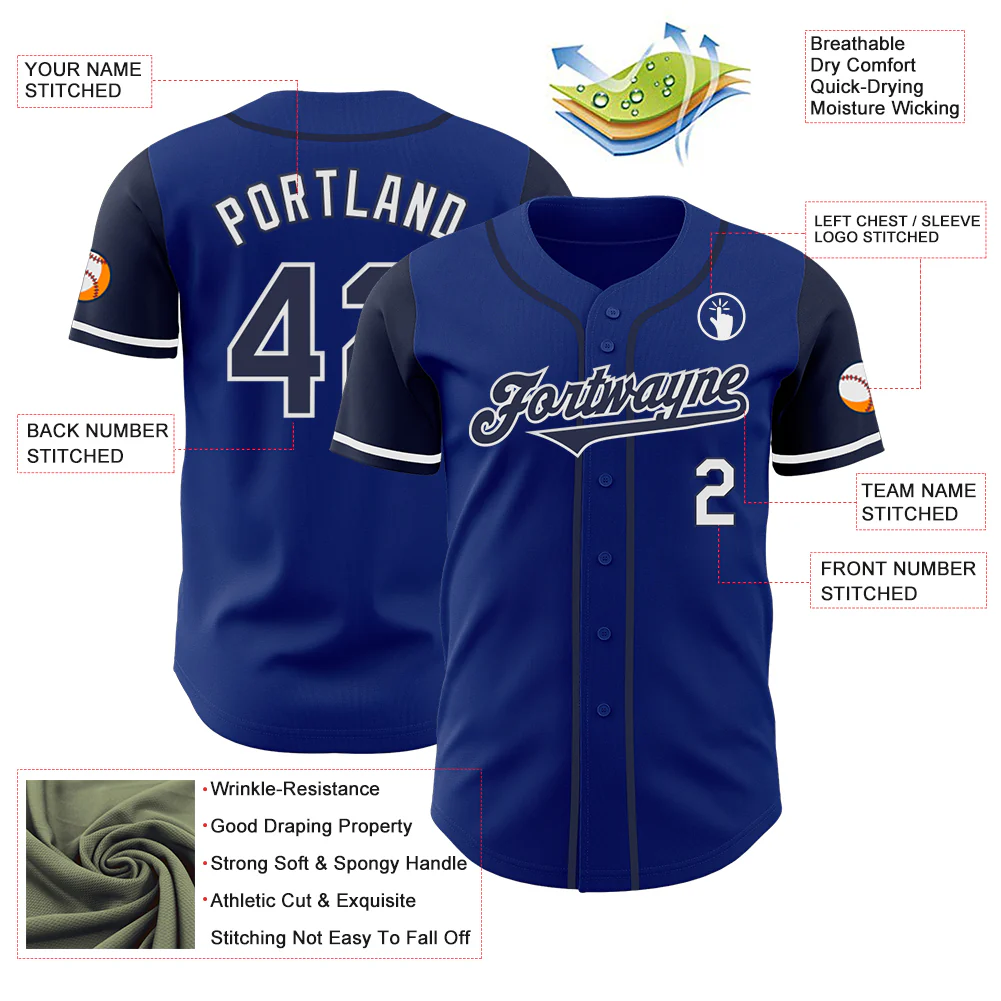 Custom Royal Navy-White Authentic Two Tone Baseball Jersey - Image 3