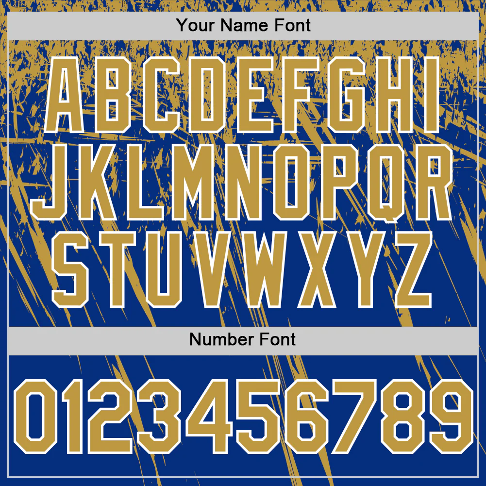 Custom Royal Old Gold-White Distressed Scratch Brush Stroke Authentic Baseball Jersey - Image 5