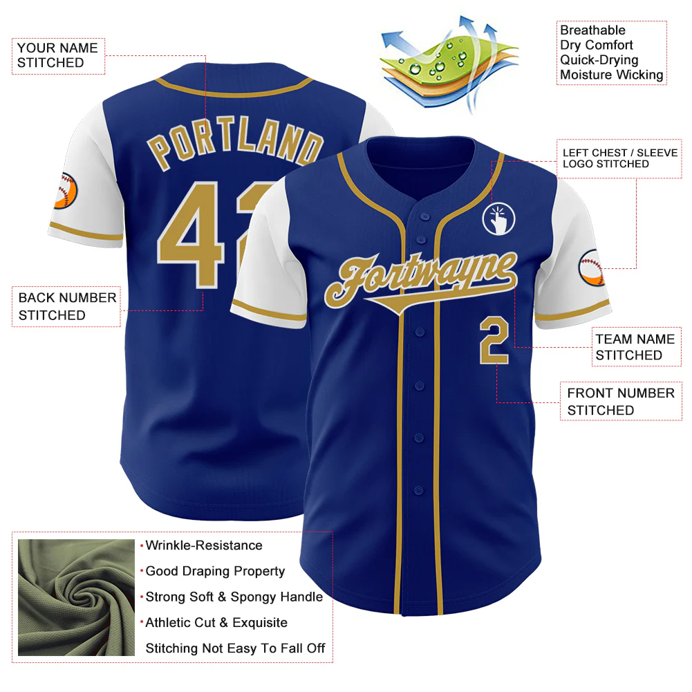 Custom Royal Old Gold-White Authentic Two Tone Baseball Jersey - Image 3