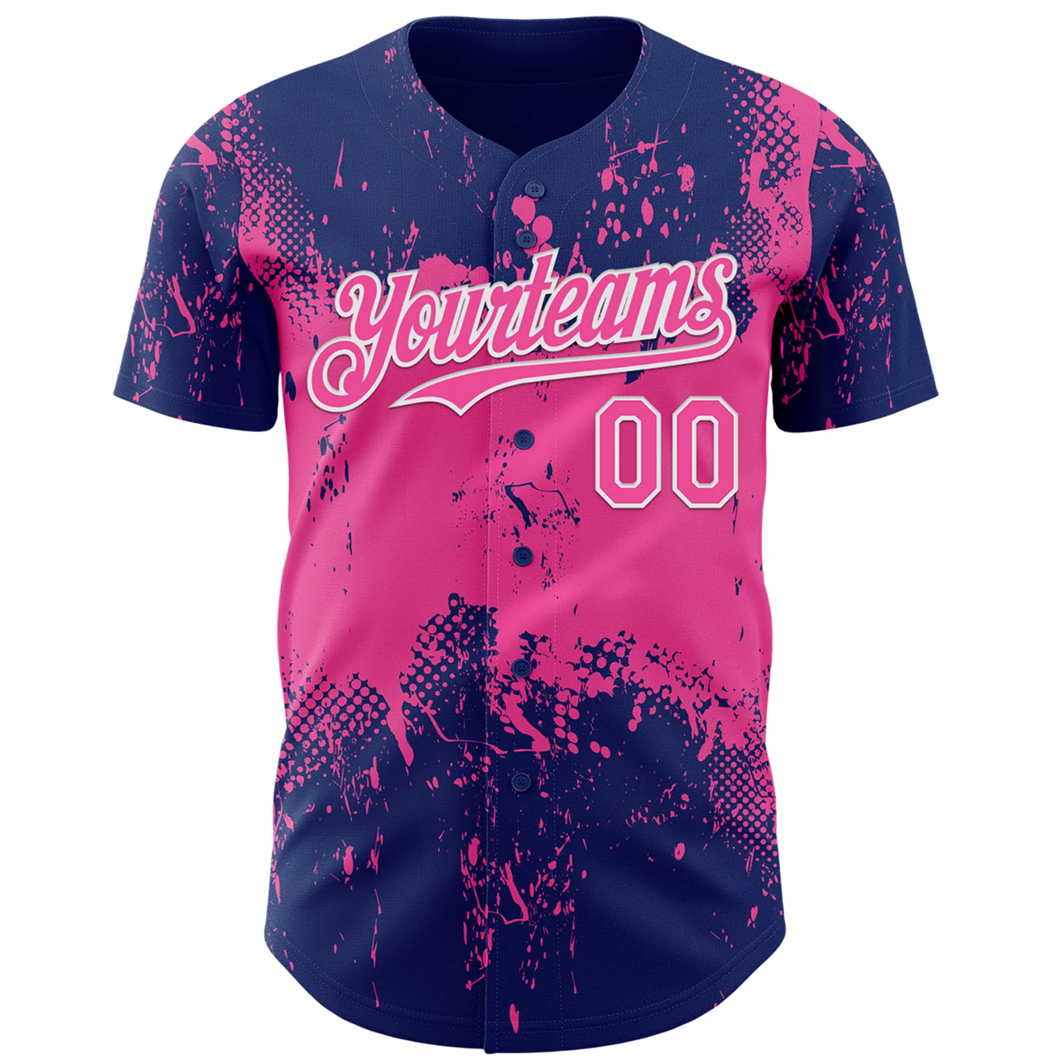 Custom Royal Pink-White Abstract Splatter Grunge Paint Authentic Baseball Jersey - Image 2