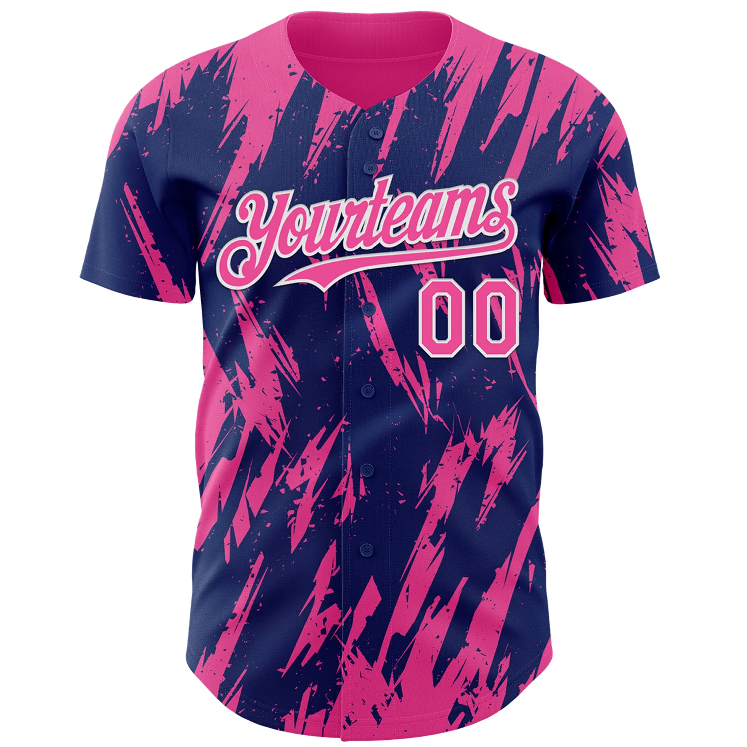 Custom Royal Pink-White Splatter Torn Sharp Brush Stroke Authentic Baseball Jersey - Image 2