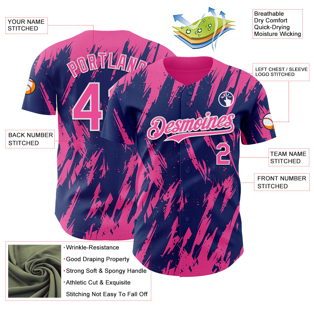 Custom Royal Pink-White Splatter Torn Sharp Brush Stroke Authentic Baseball Jersey - Image 3