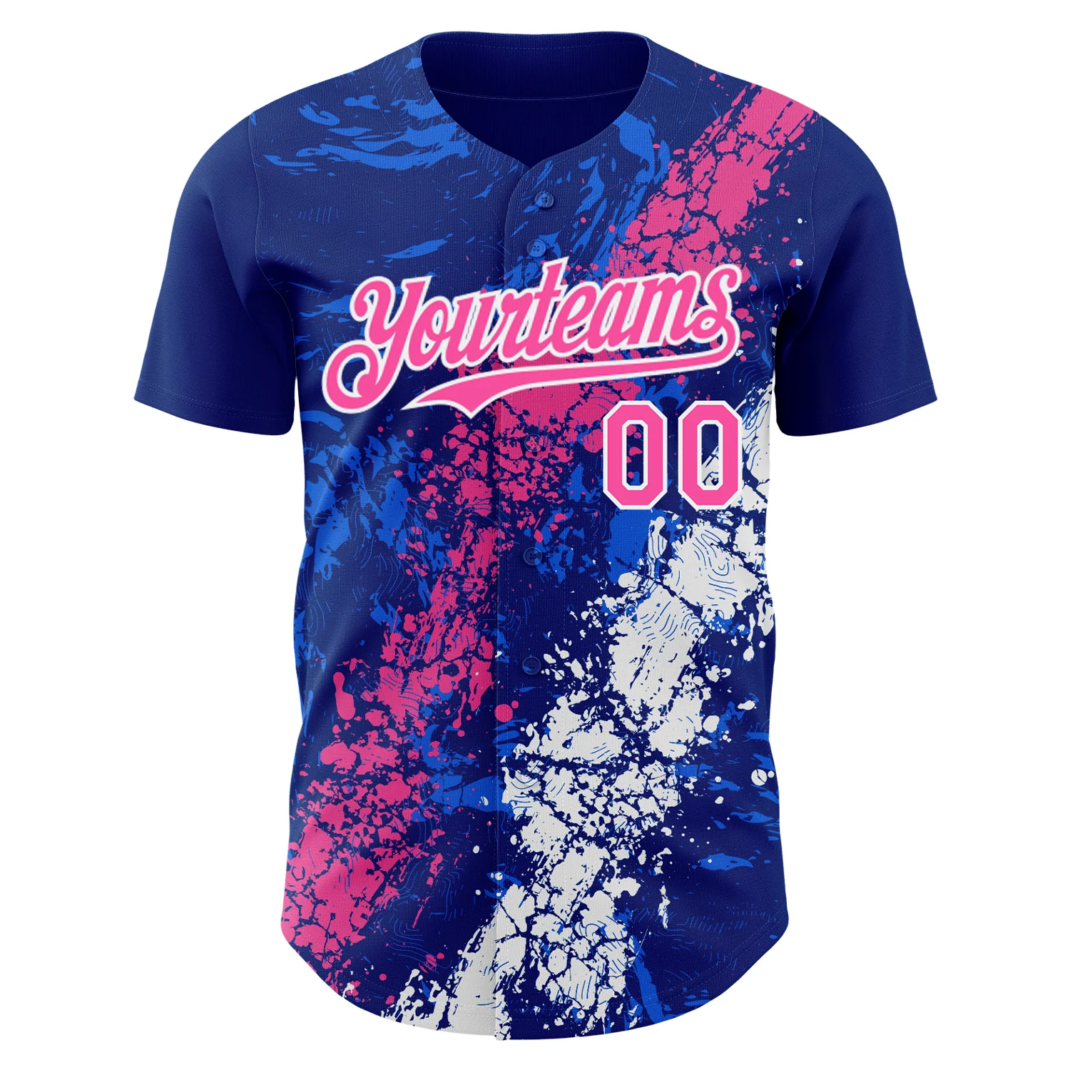 Custom Royal Pink-White Splash Authentic Baseball Jersey - Image 2