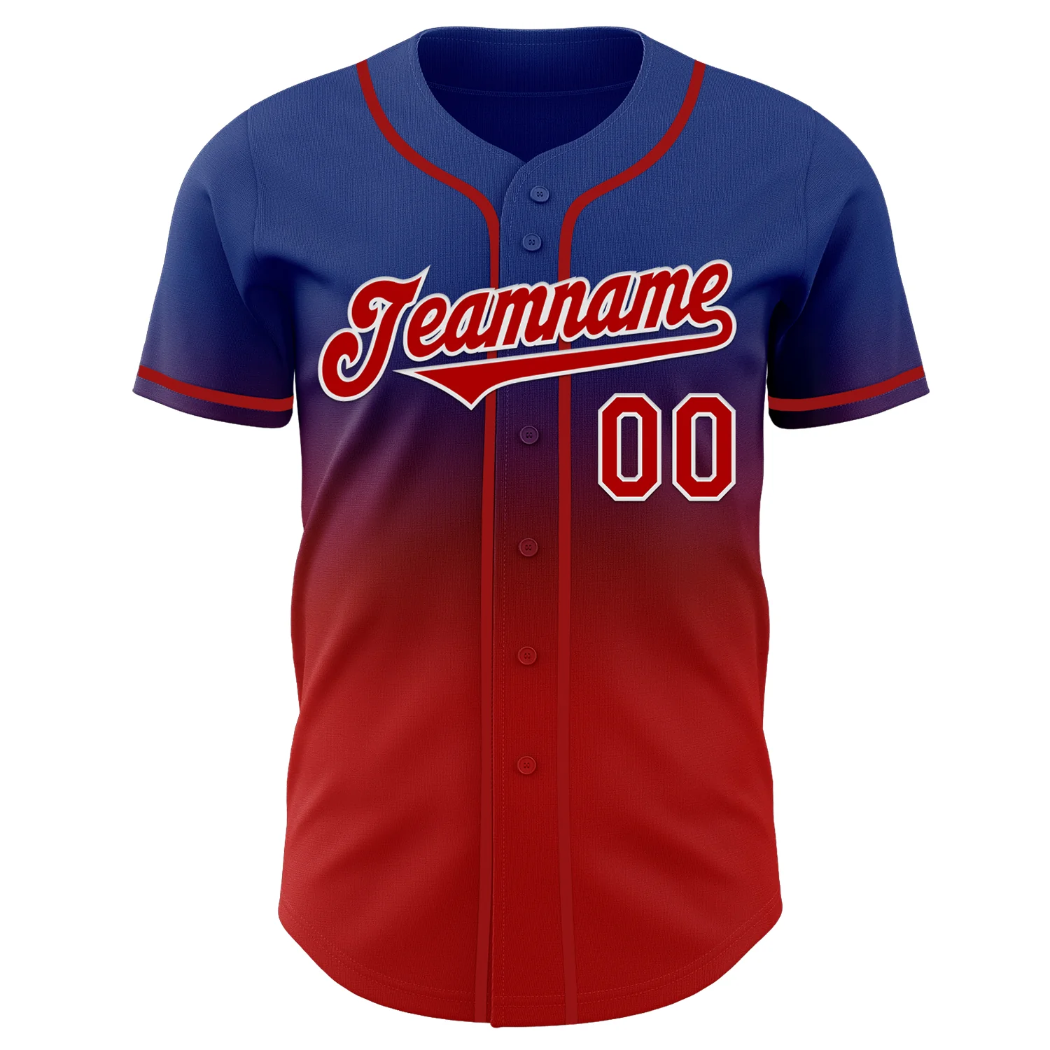 Custom Royal Red-White Authentic Fade Fashion Baseball Jersey - Image 2