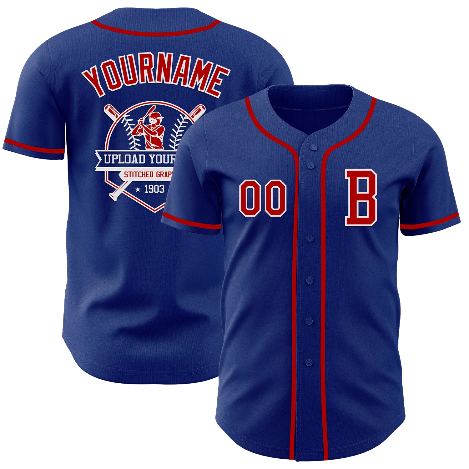Custom Royal Red-White Authentic Baseball Jersey - Image 5