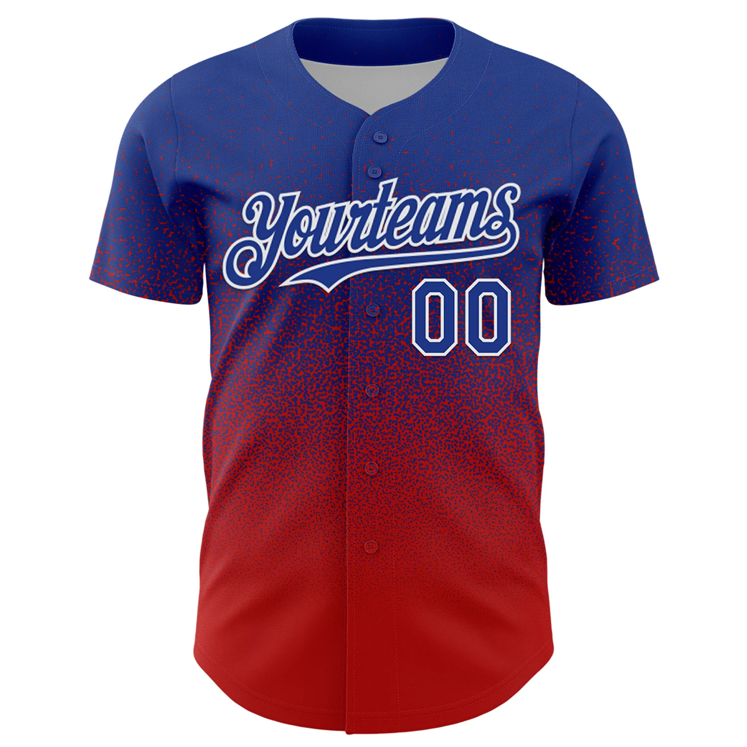 Custom Royal White-Red Fade Fashion Speckle Authentic Baseball Jersey - Image 2