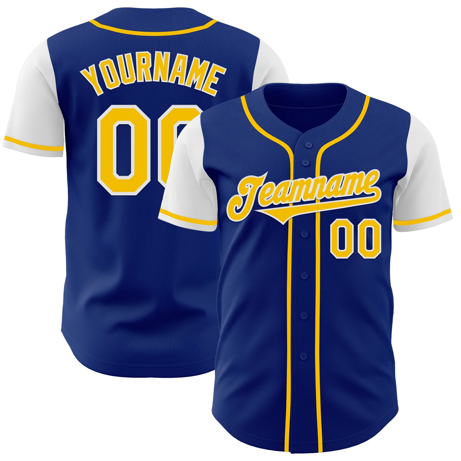 Custom Royal Yellow-White Authentic Two Tone Baseball Jersey