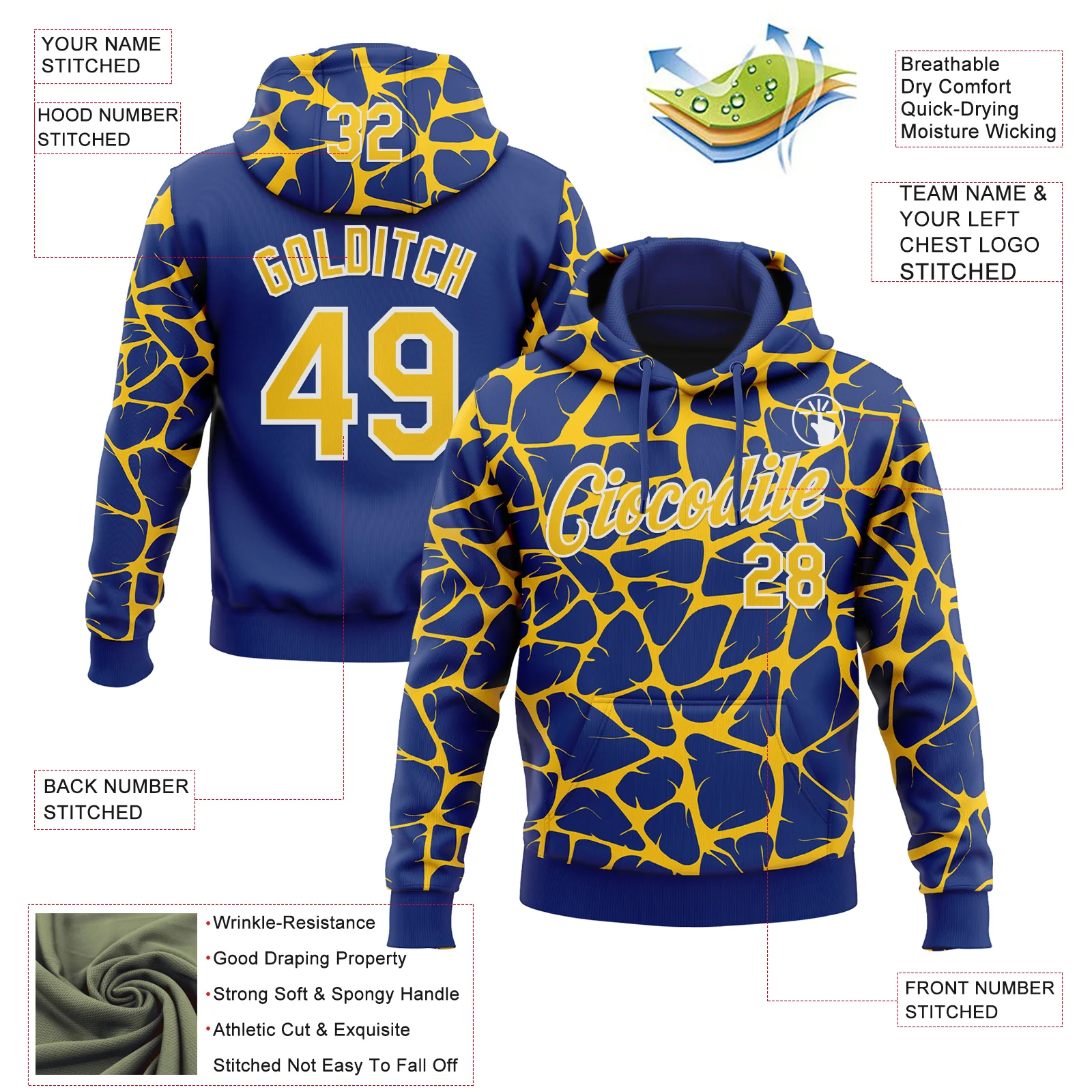 Custom Stitched Royal Yellow-White Abstract Network Pattern Sports Pullover Sweatshirt Hoodie - Image 4