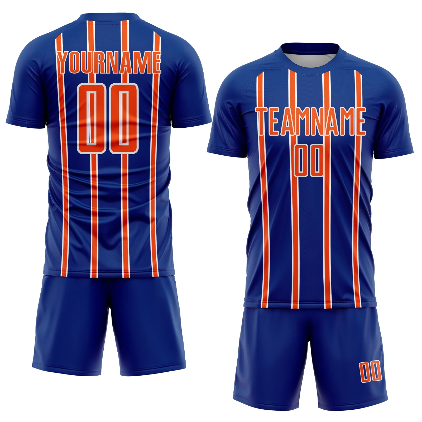 Custom Royal Orange-White Stripe Line Sublimation Soccer Uniform Jersey - Image 2