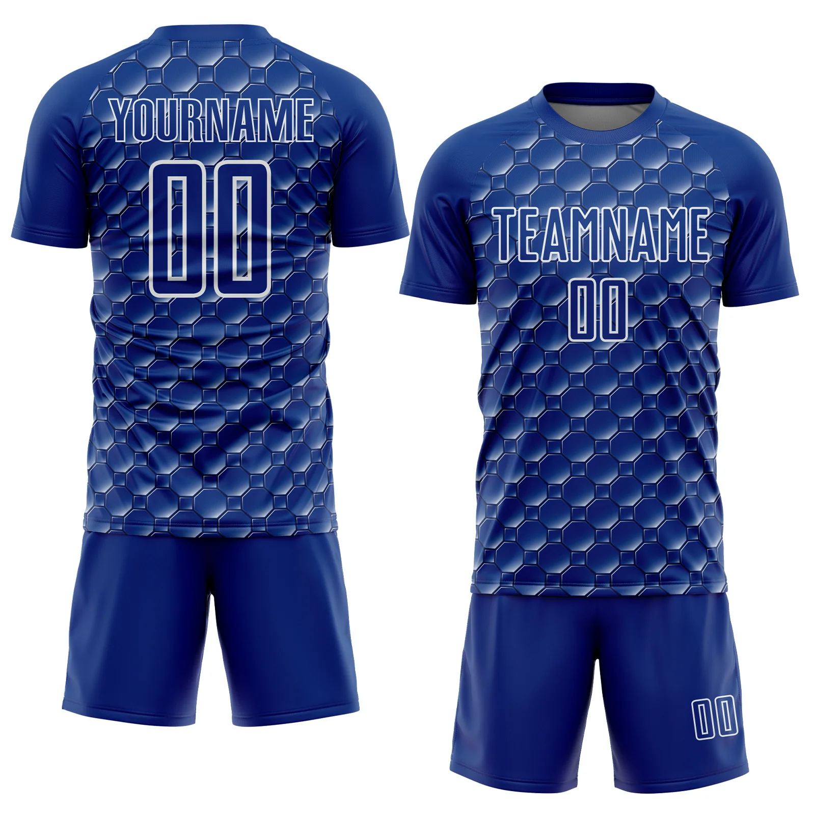 Custom Royal White Geometric Shape Sublimation Soccer Uniform Jersey - Image 2