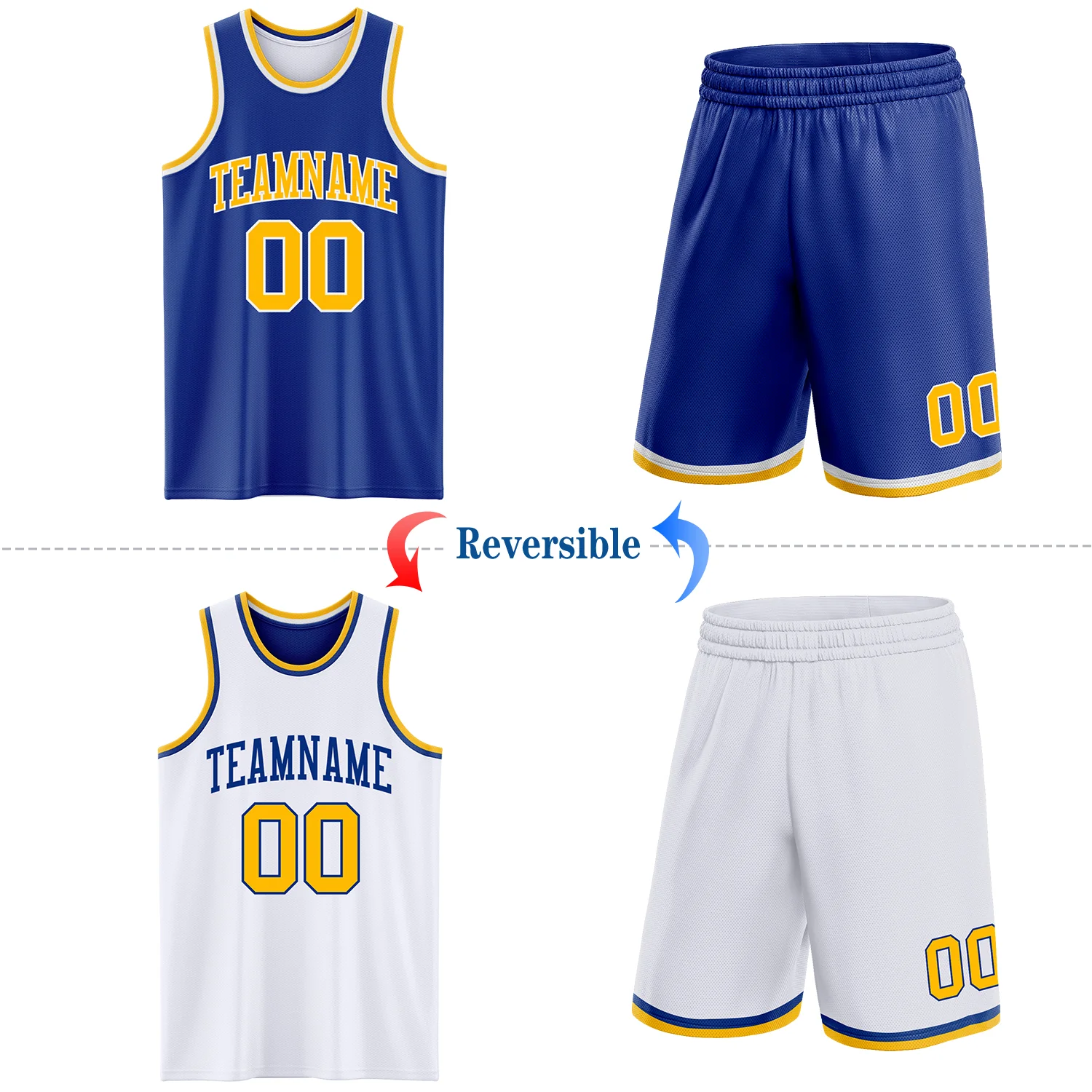 Custom Royal Gold-White Reversible Double Side Sublimation Basketball Suit Jersey - Image 2