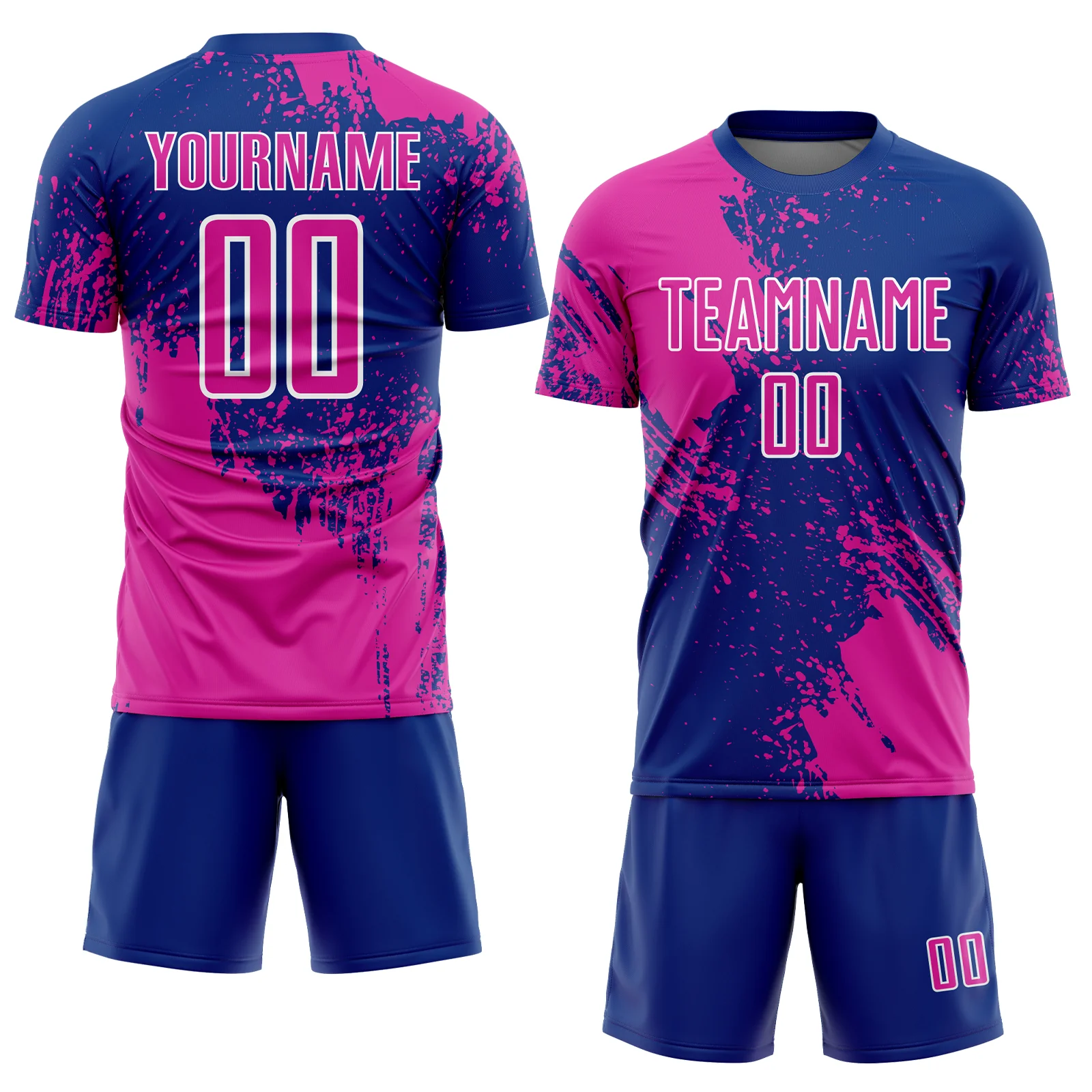 Custom Royal Deep Pink-White Abstract Brush Stroke Sports Sublimation Soccer Uniform Jersey - Image 2