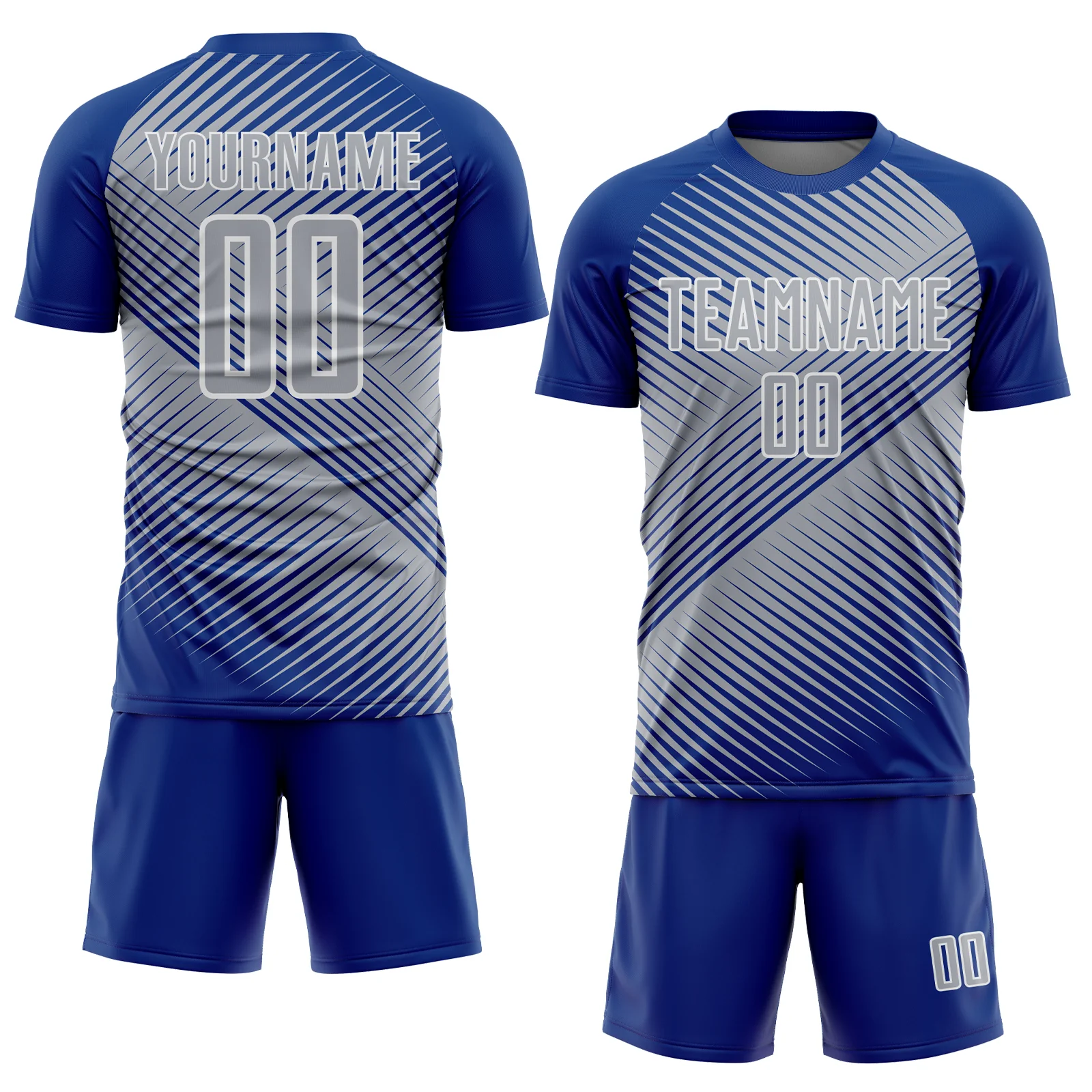 Custom Royal Gray-White Line Sublimation Soccer Uniform Jersey - Image 2