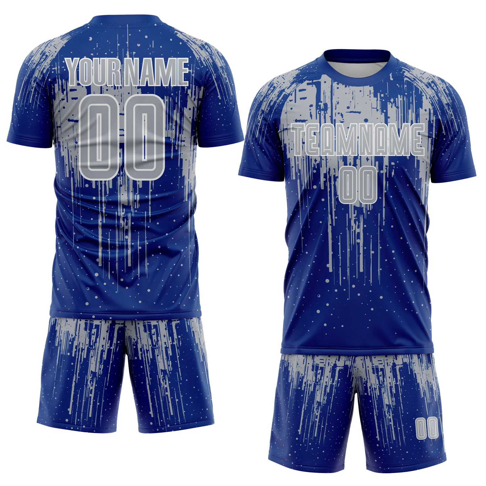 Custom Royal Gray-White Dripping Splatte Pattern Sports Sublimation Soccer Uniform Jersey - Image 2