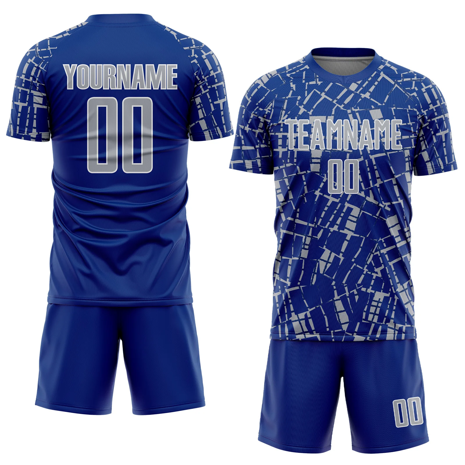 Custom Royal Gray-White Abstract Line Sports Sublimation Soccer Uniform Jersey - Image 2