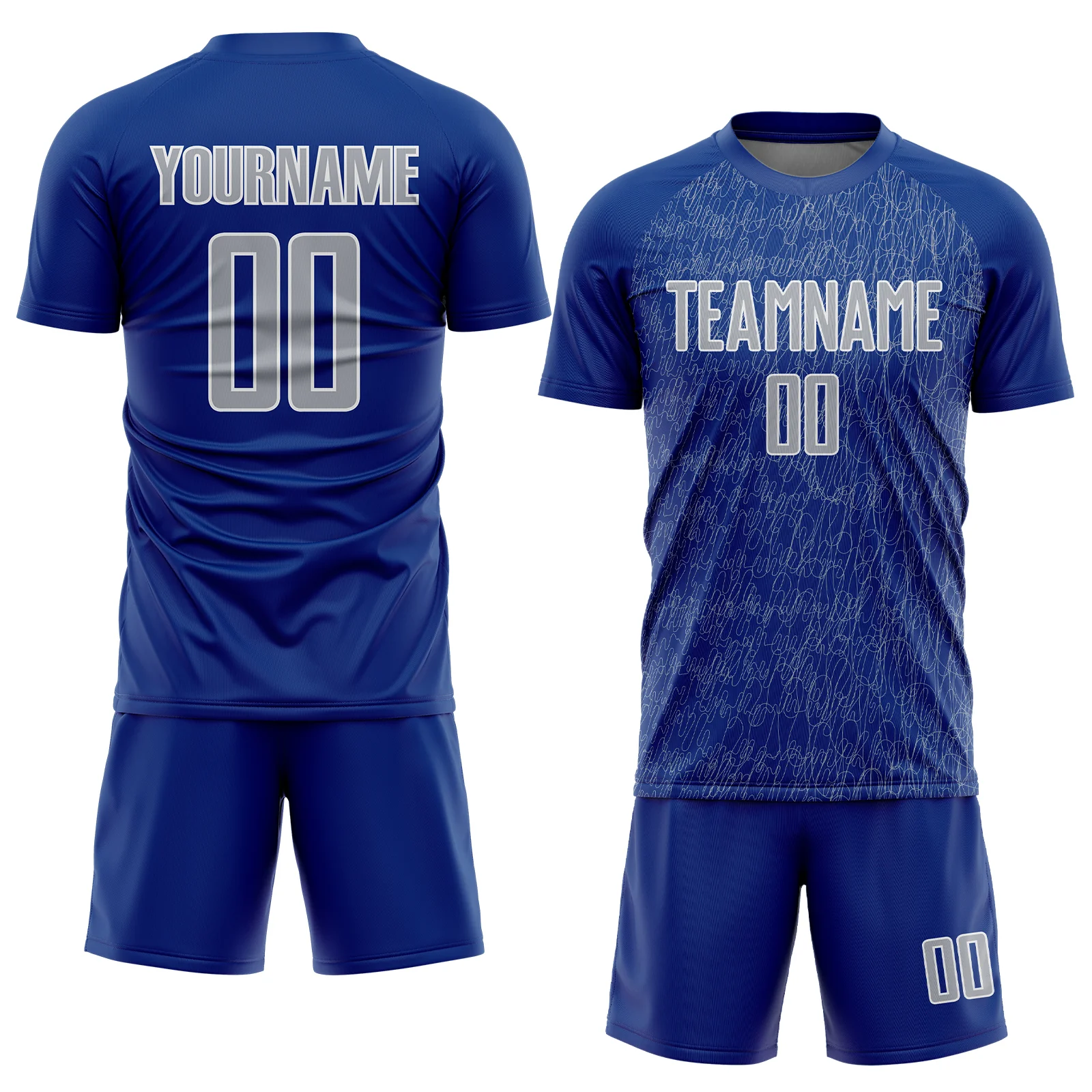 Custom Royal Gray-White Abstract Scribble Curve Line Pattern Sports Sublimation Soccer Uniform Jersey - Image 2
