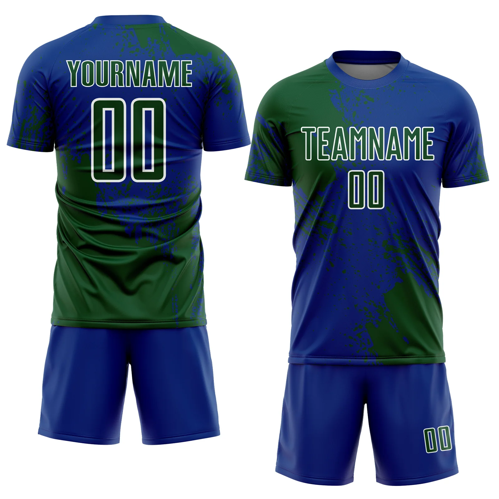 Custom Royal Green-White Abstract Brush Stroke Sports Sublimation Soccer Uniform Jersey - Image 2