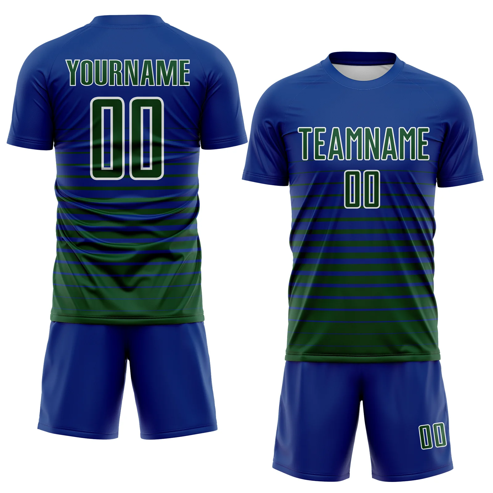 Custom Royal Green-White Gradient Pinstripe Sublimation Soccer Uniform Jersey - Image 2