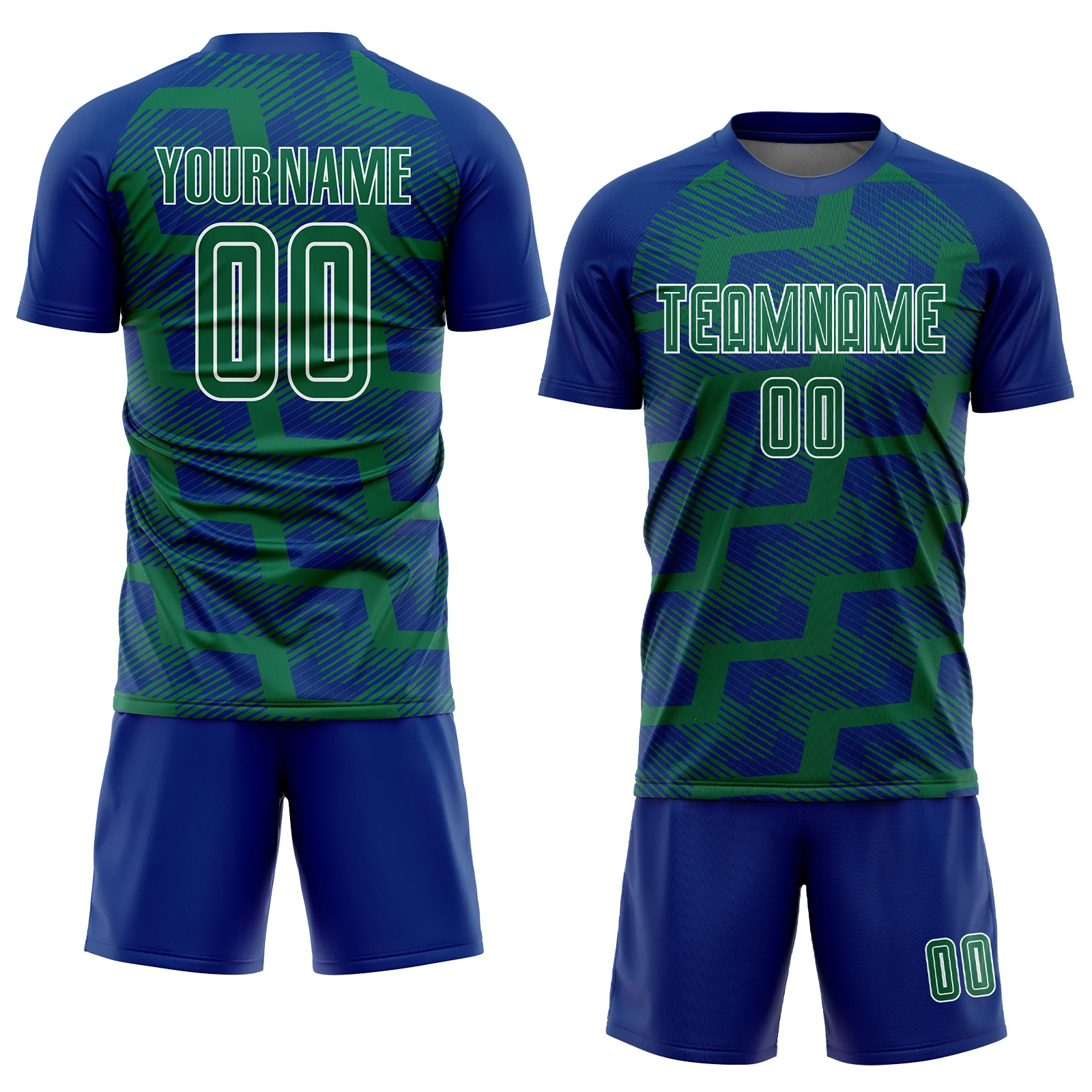 Custom Royal Kelly Green-White Line Sublimation Soccer Uniform Jersey - Image 2