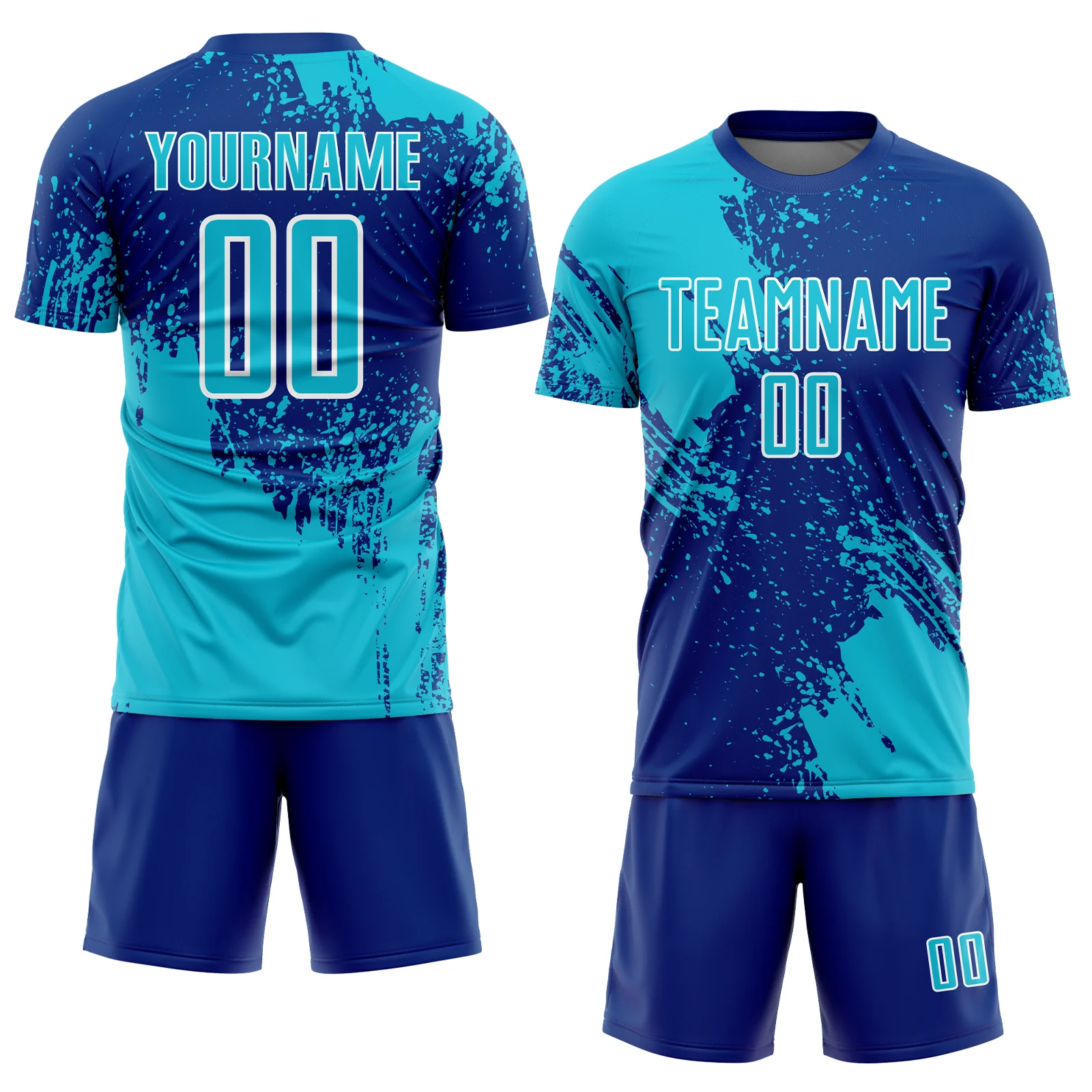 Custom Royal Lakes Blue-White Abstract Brush Stroke Sports Sublimation Soccer Uniform Jersey - Image 2